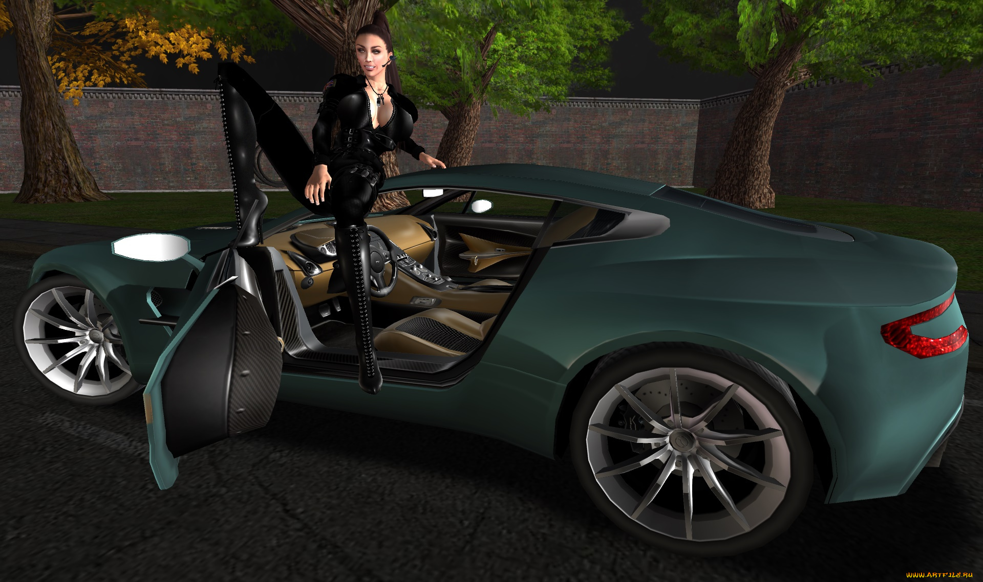 3д, графика, люди-авто, мото, , people-, car, , , moto, фон, взгляд, девушка, автомобиль