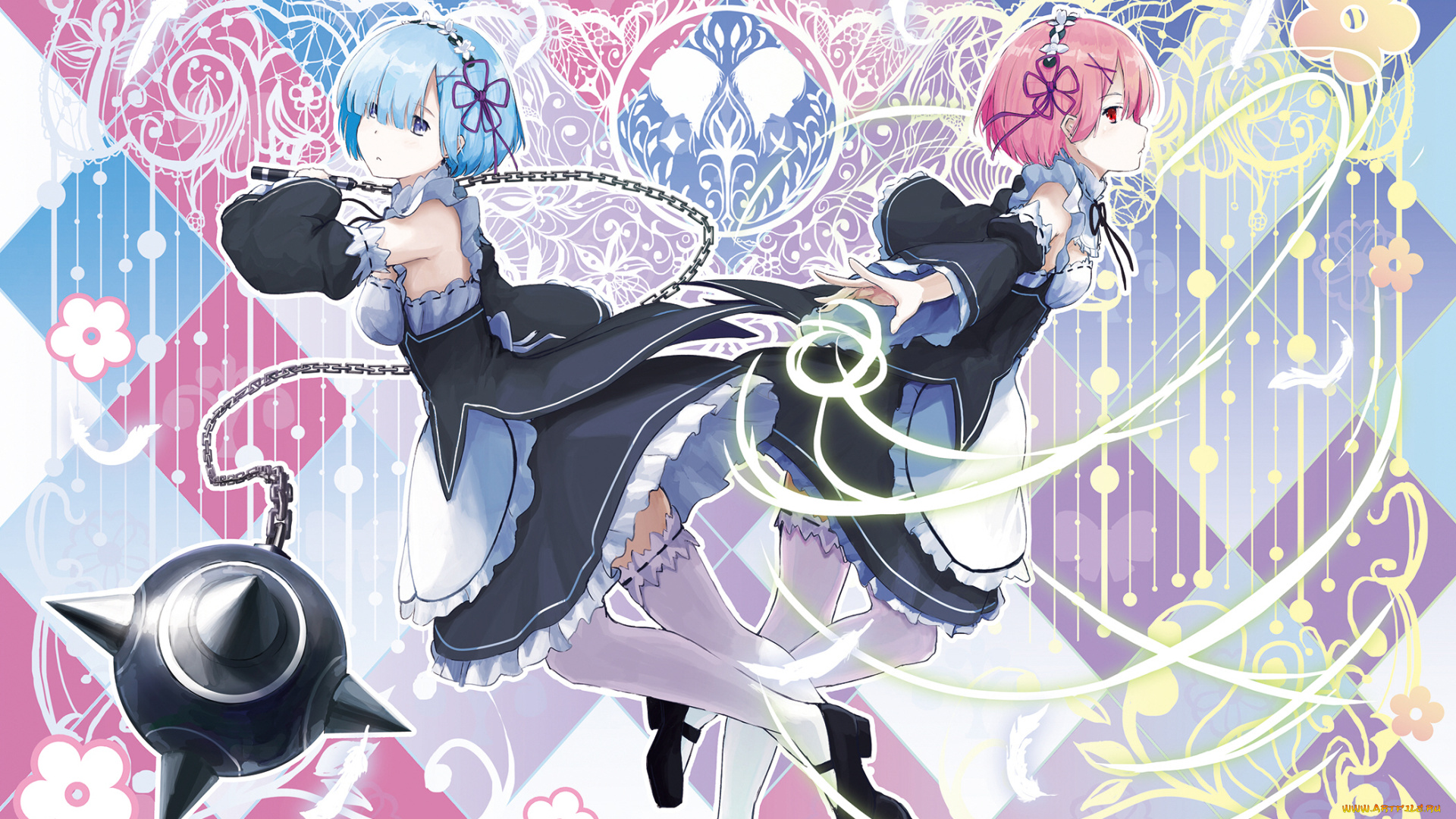 аниме, re, , zero, kara, hajimeru, isekai, seikatsu, рем, рам