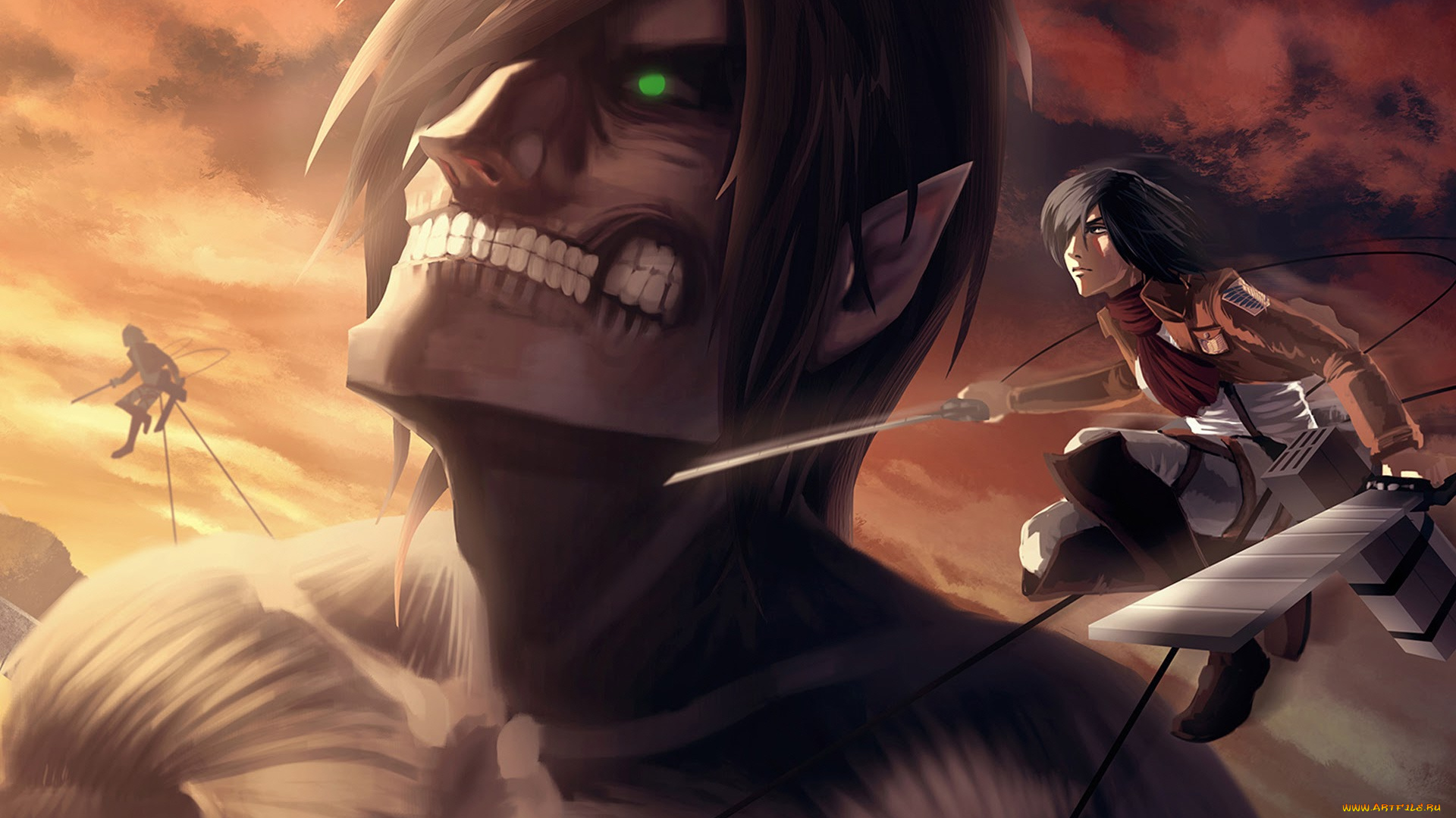 аниме, shingeki, no, kyojin, атака, титанов