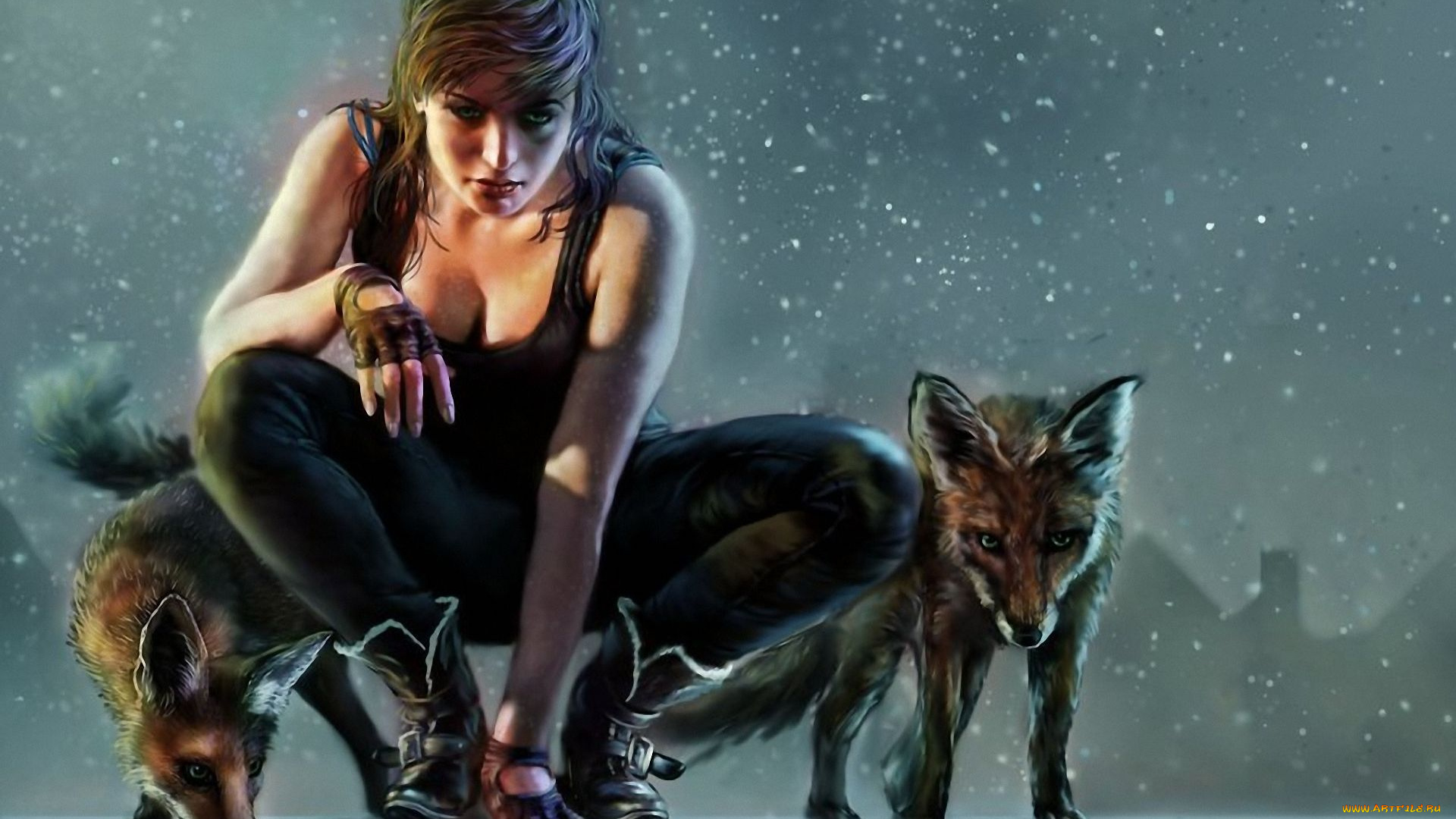 фэнтези, девушки, лиса, арт, фентези, девушка, охотница