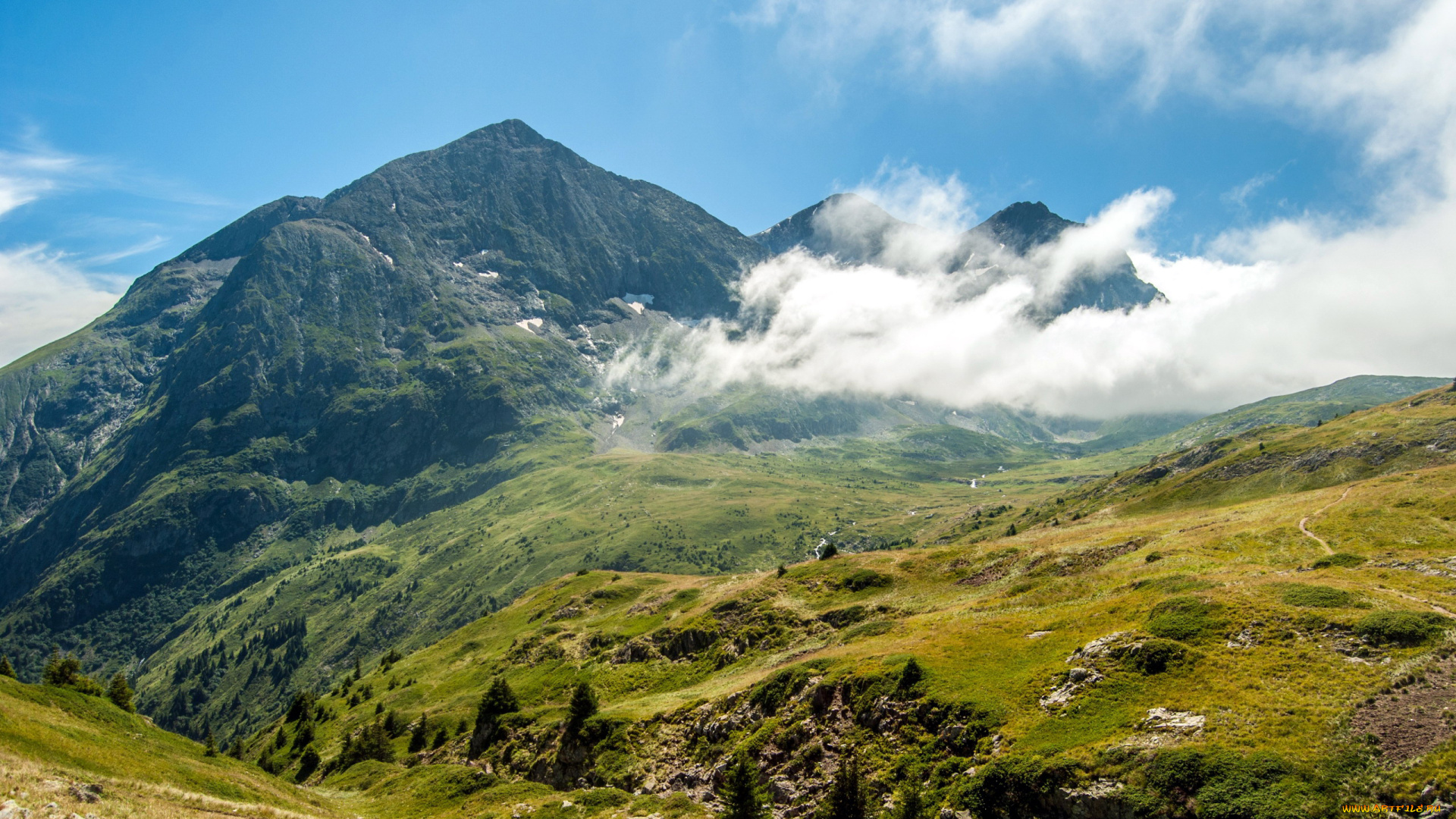 природа, горы, облака, деревья