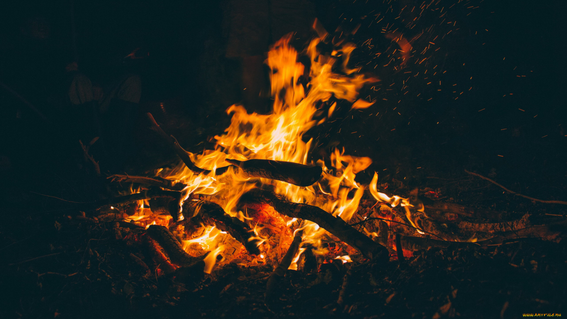 природа, огонь, пламя, поленья