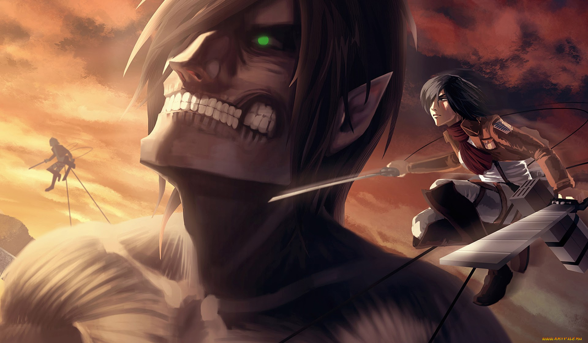 аниме, shingeki, no, kyojin, атака, титанов