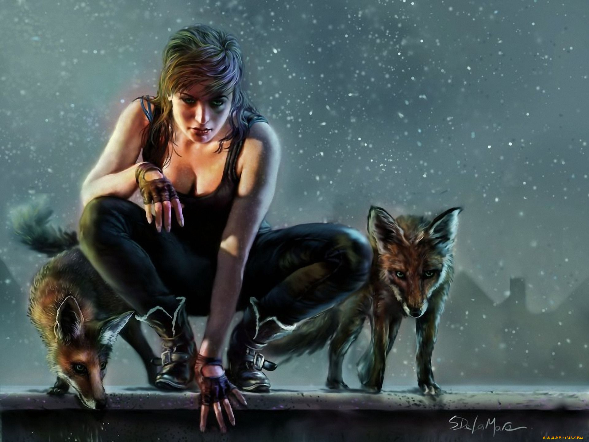 фэнтези, девушки, лиса, арт, фентези, девушка, охотница