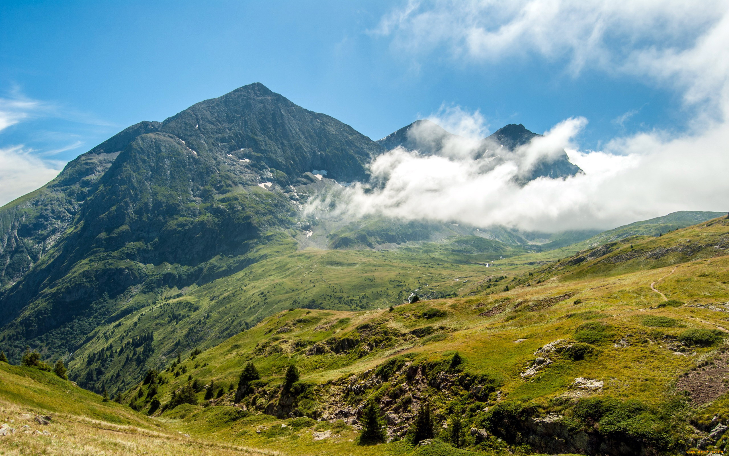 природа, горы, облака, деревья