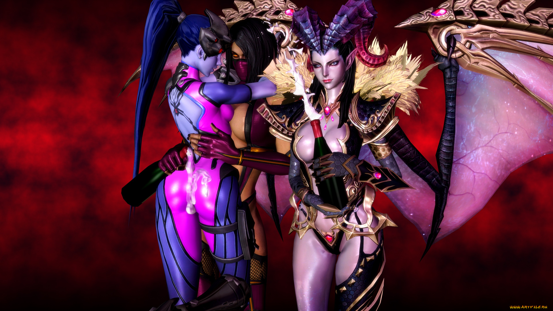 3д, графика, фантазия, , fantasy, девушки, взгляд, фон