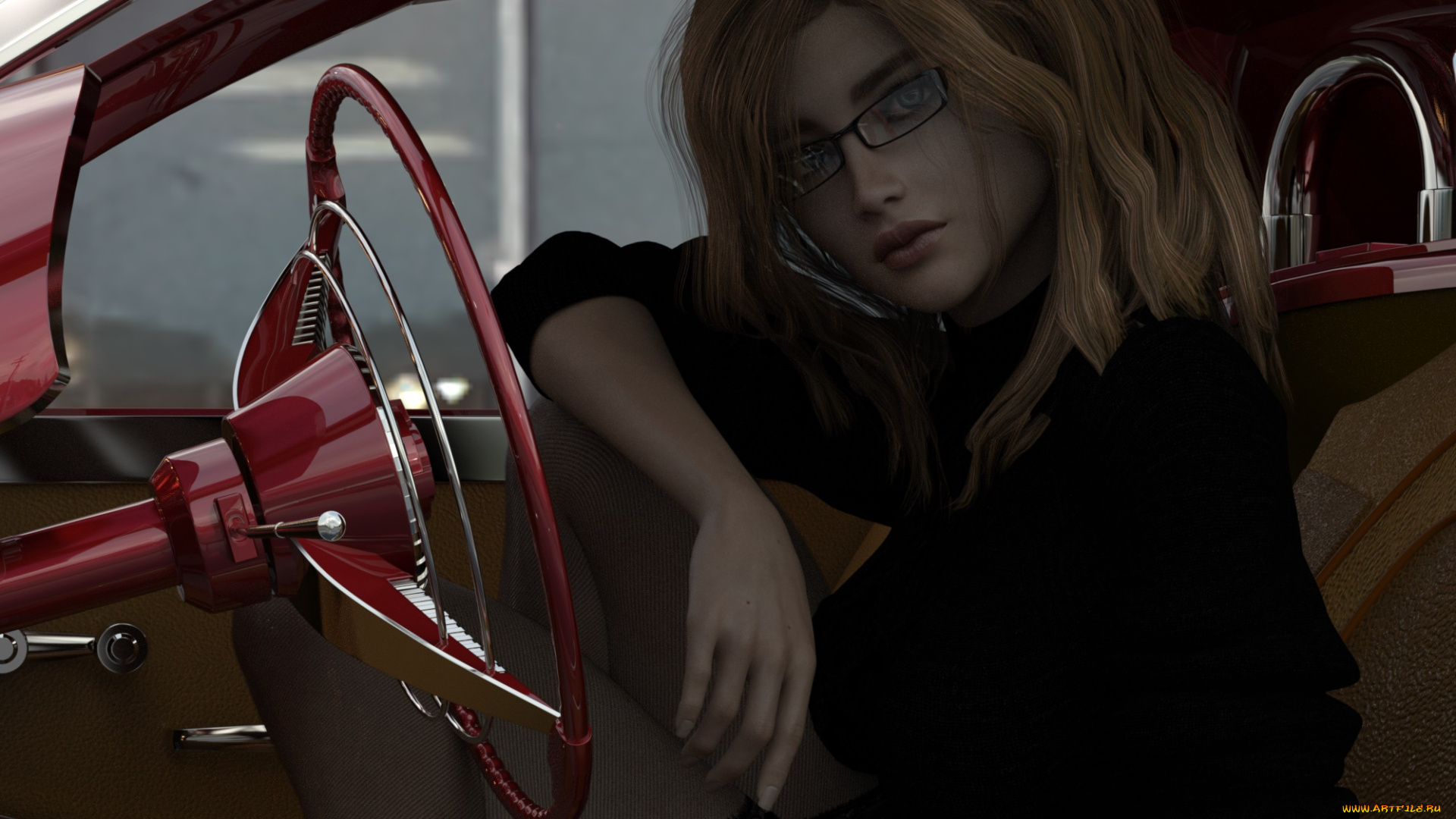 3д, графика, люди-авто, мото, , people-, car, , , moto, автомобиль, фон, взгляд, девушка