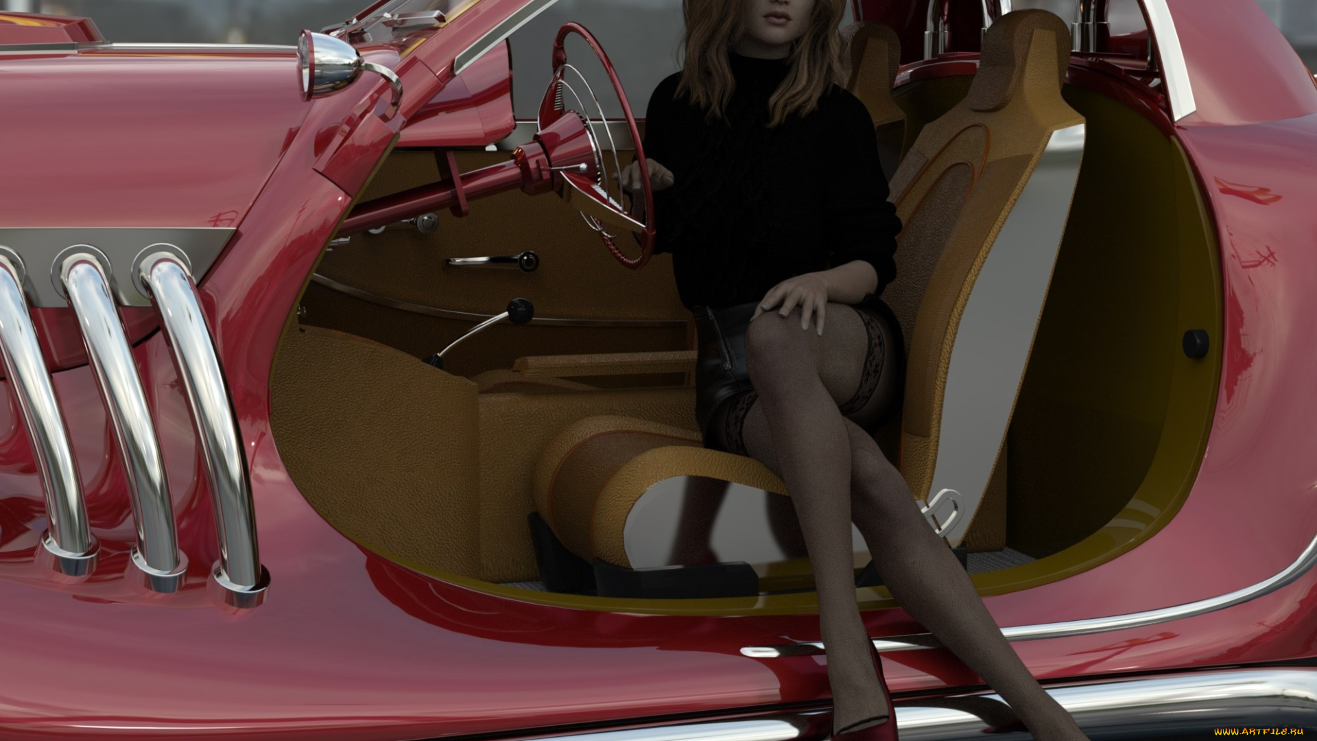 3д, графика, люди-авто, мото, , people-, car, , , moto, автомобиль, фон, взгляд, девушка