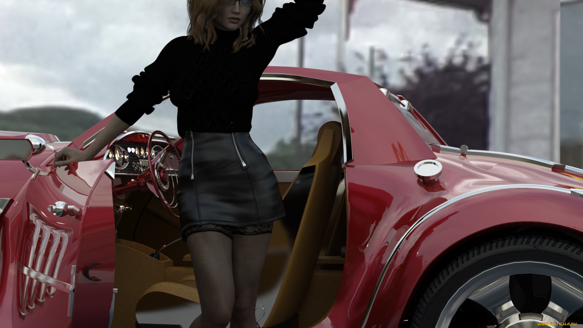 3д, графика, люди-авто, мото, , people-, car, , , moto, автомобиль, фон, взгляд, девушка