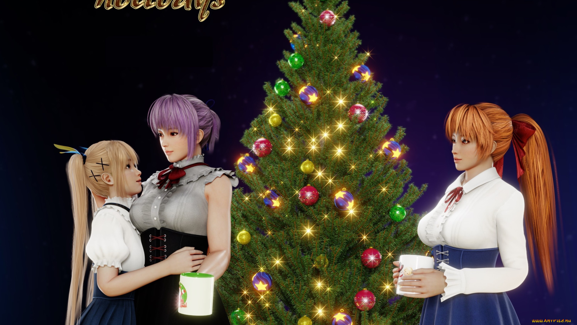 3д, графика, праздники, , holidays, девушки, взгляд, фон