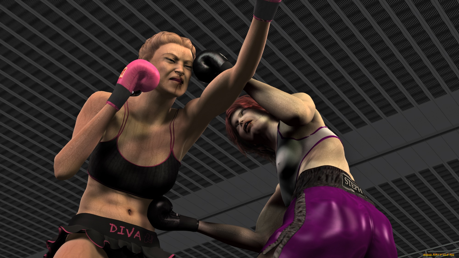 3д, графика, спорт, , sport, бокс, ринг, фон, взгляд, девушки