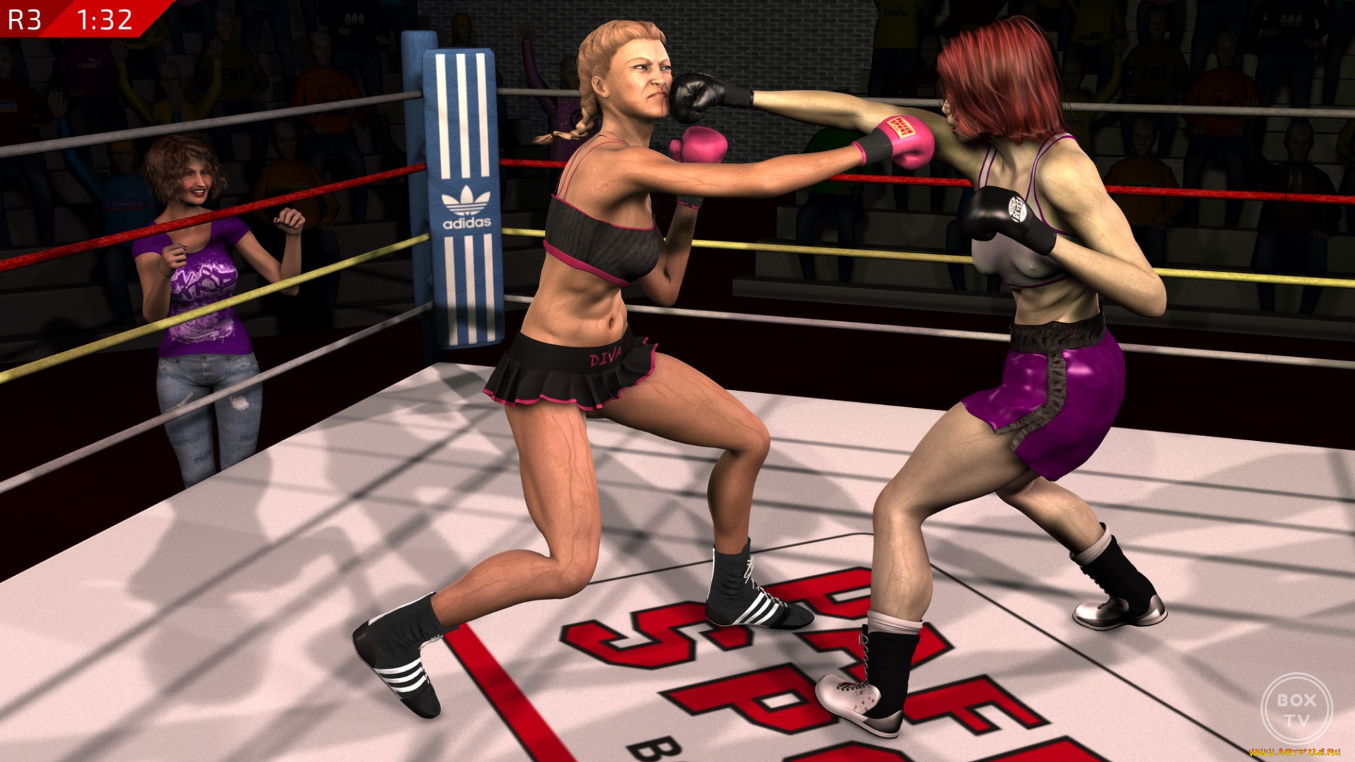 3д, графика, спорт, , sport, бокс, ринг, фон, взгляд, девушки