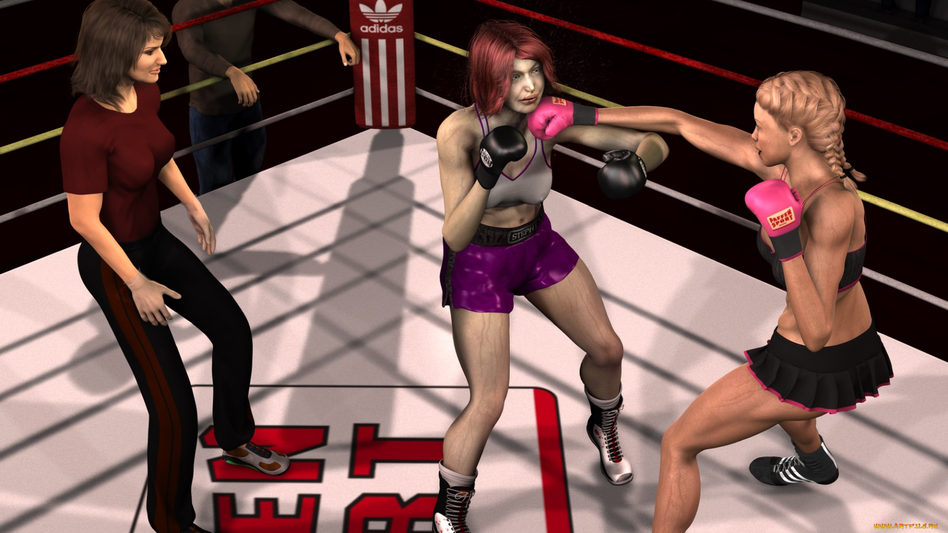 3д, графика, спорт, , sport, взгляд, фон, девушки, бокс, ринг