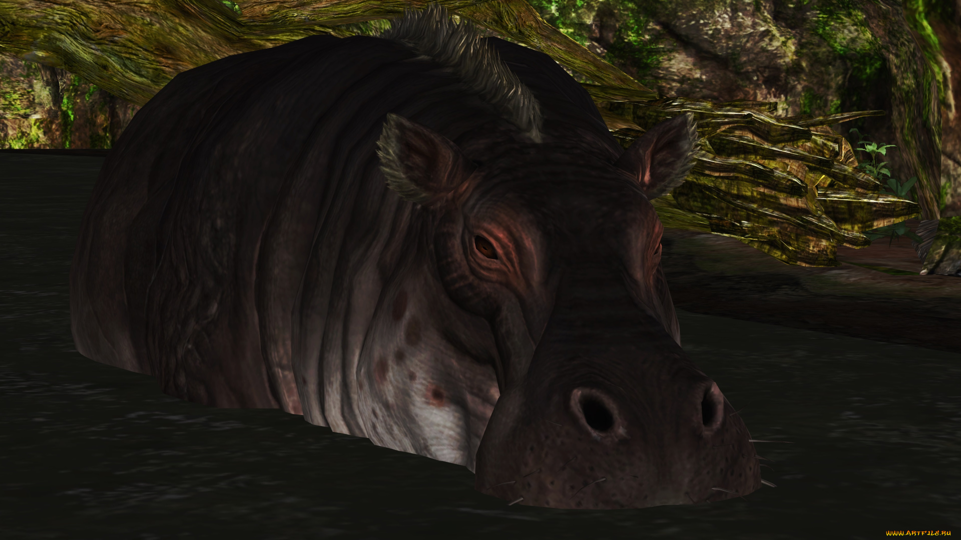 3д, графика, животные, , animals, бегемот