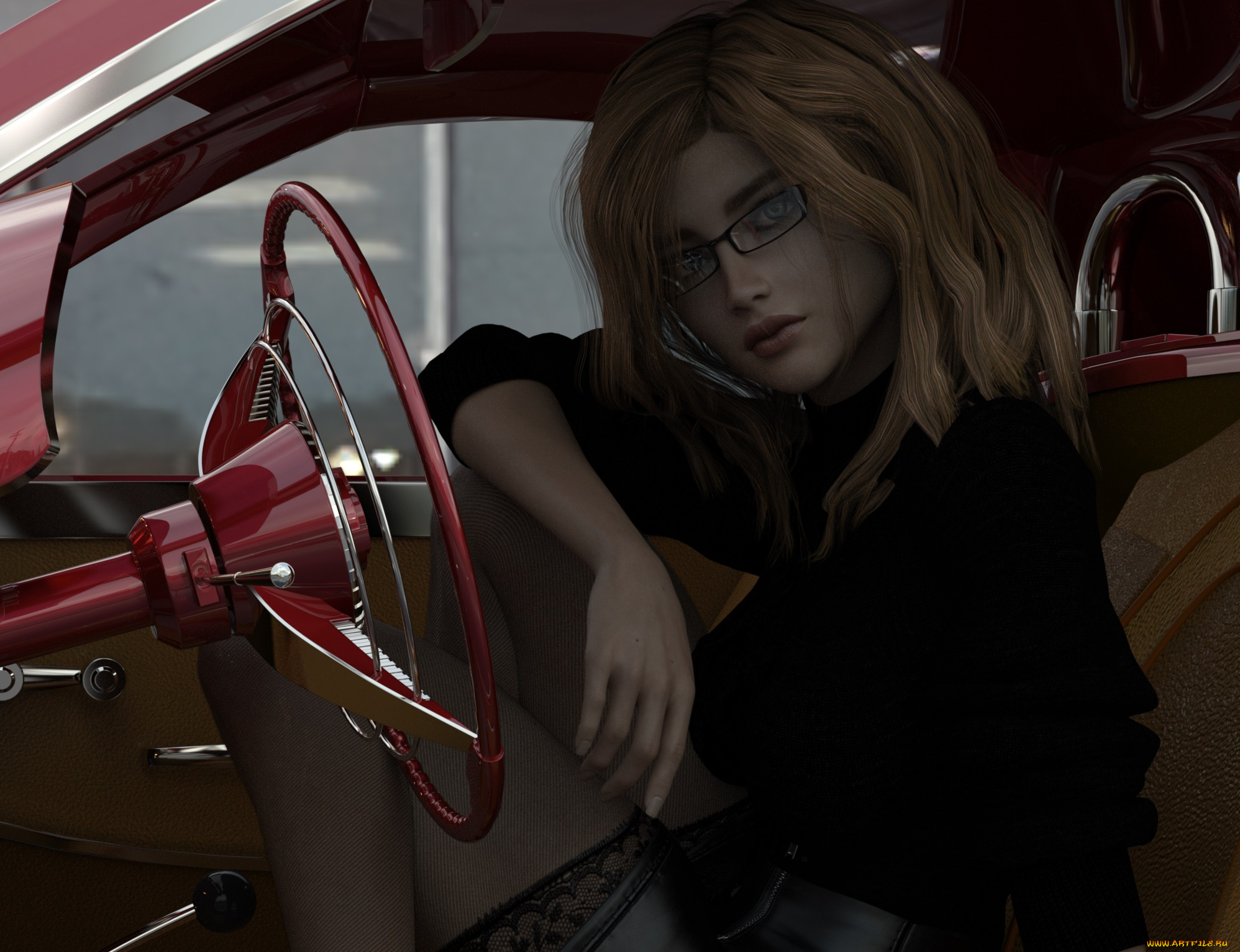 3д, графика, люди-авто, мото, , people-, car, , , moto, автомобиль, фон, взгляд, девушка