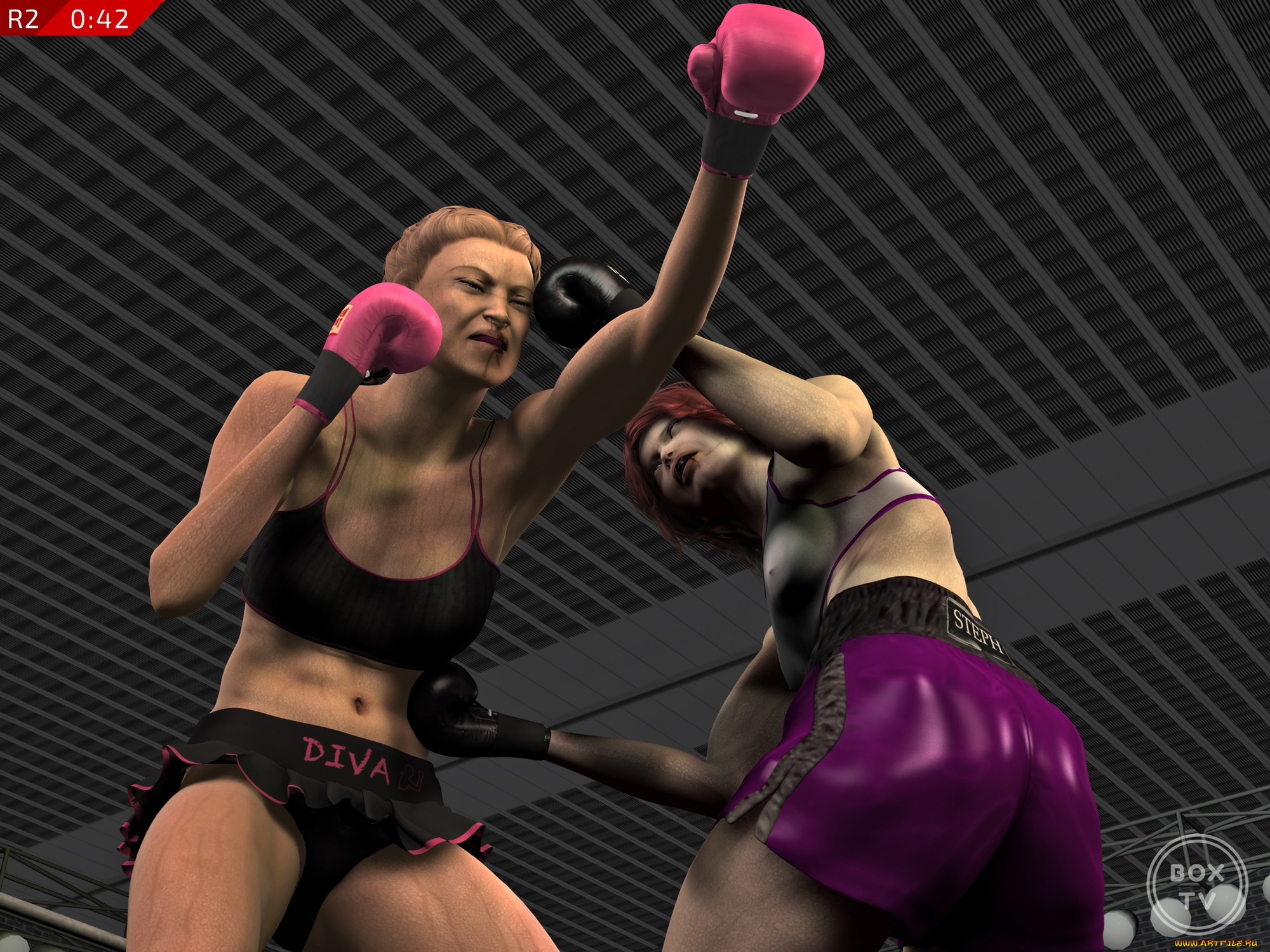 3д, графика, спорт, , sport, бокс, ринг, фон, взгляд, девушки