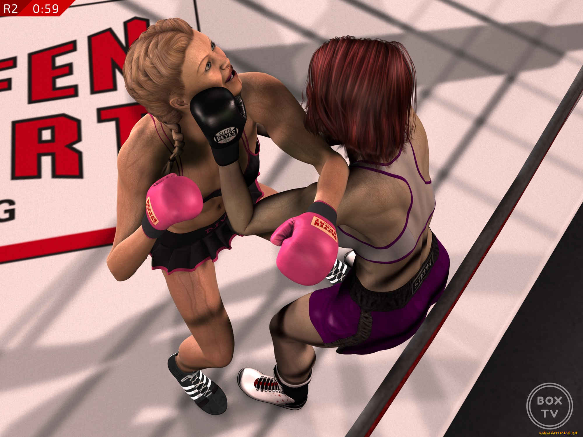 3д, графика, спорт, , sport, бокс, ринг, фон, взгляд, девушки