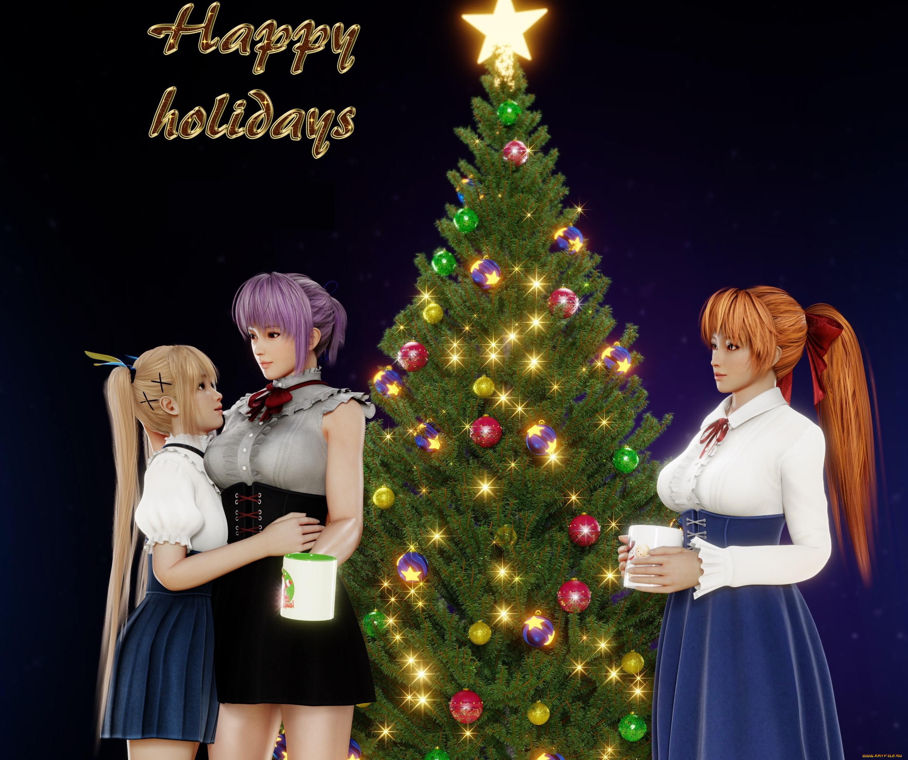 3д, графика, праздники, , holidays, девушки, взгляд, фон