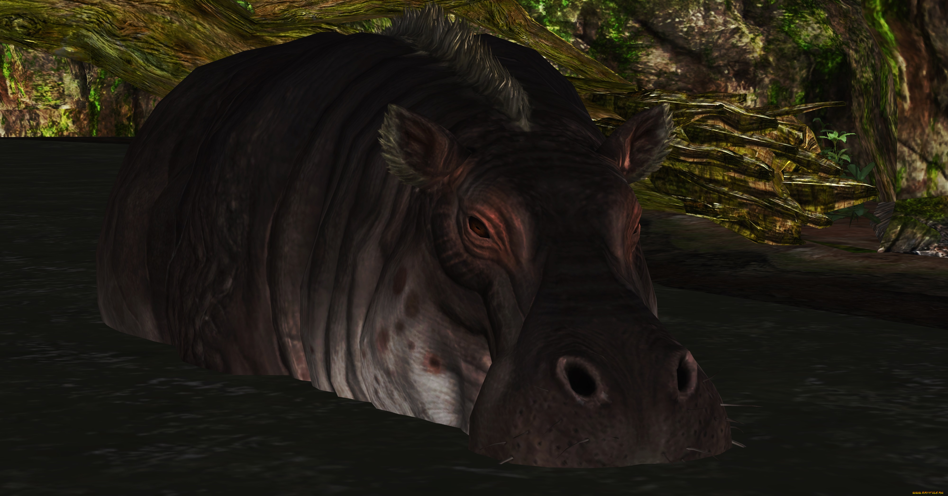 3д, графика, животные, , animals, бегемот