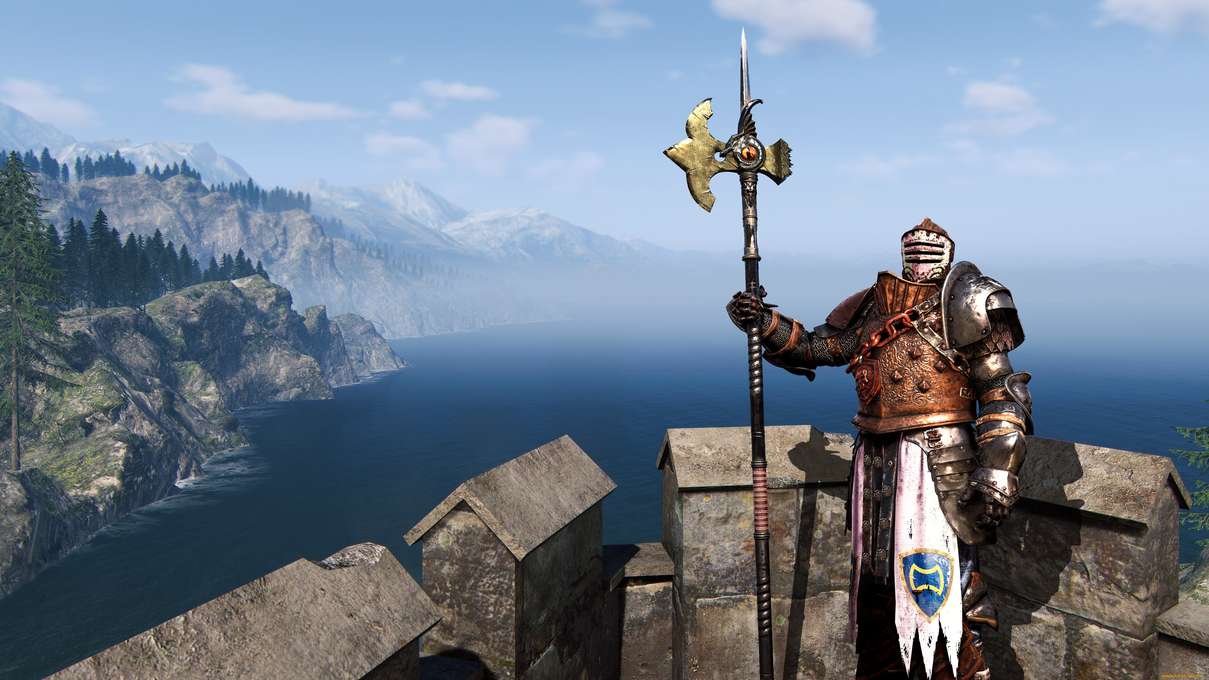 видео, игры, for, honor, панорама, замок, часовой, доспехи, алебарда, рыцарь