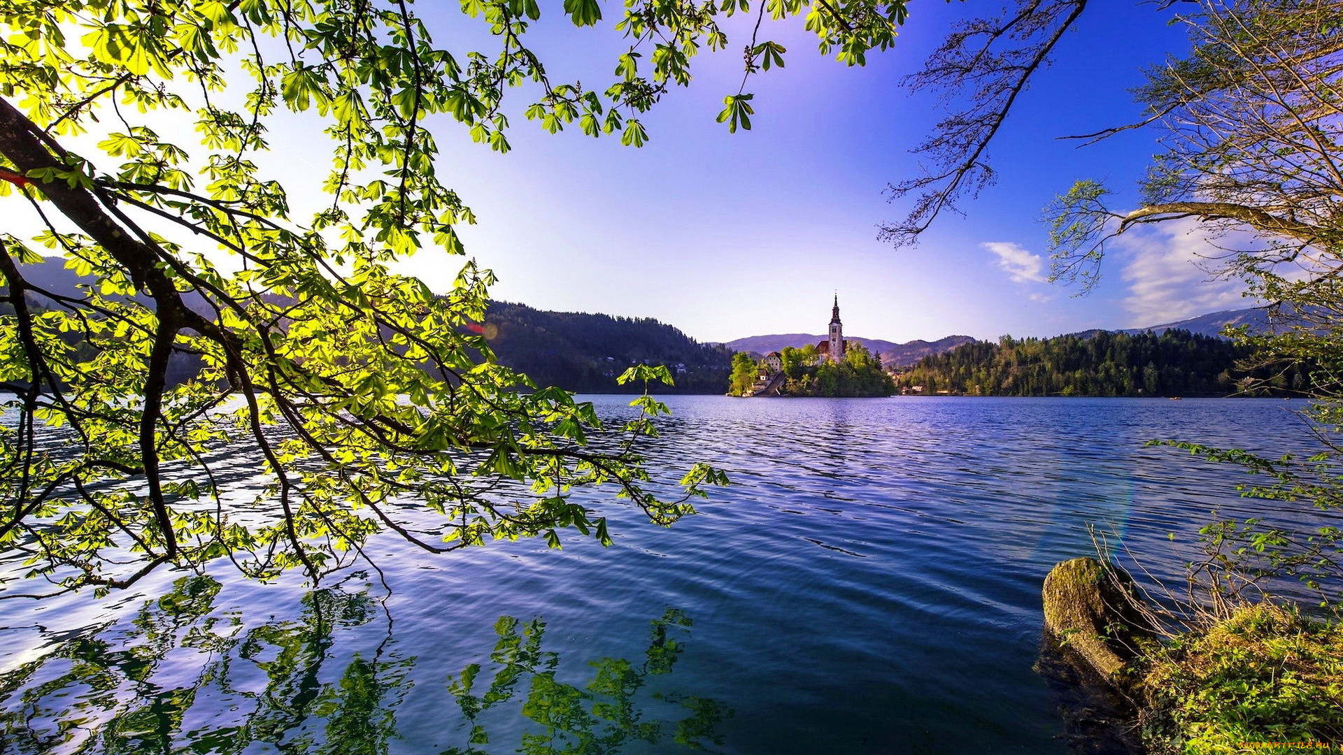 города, блед, , словения, горы, озеро