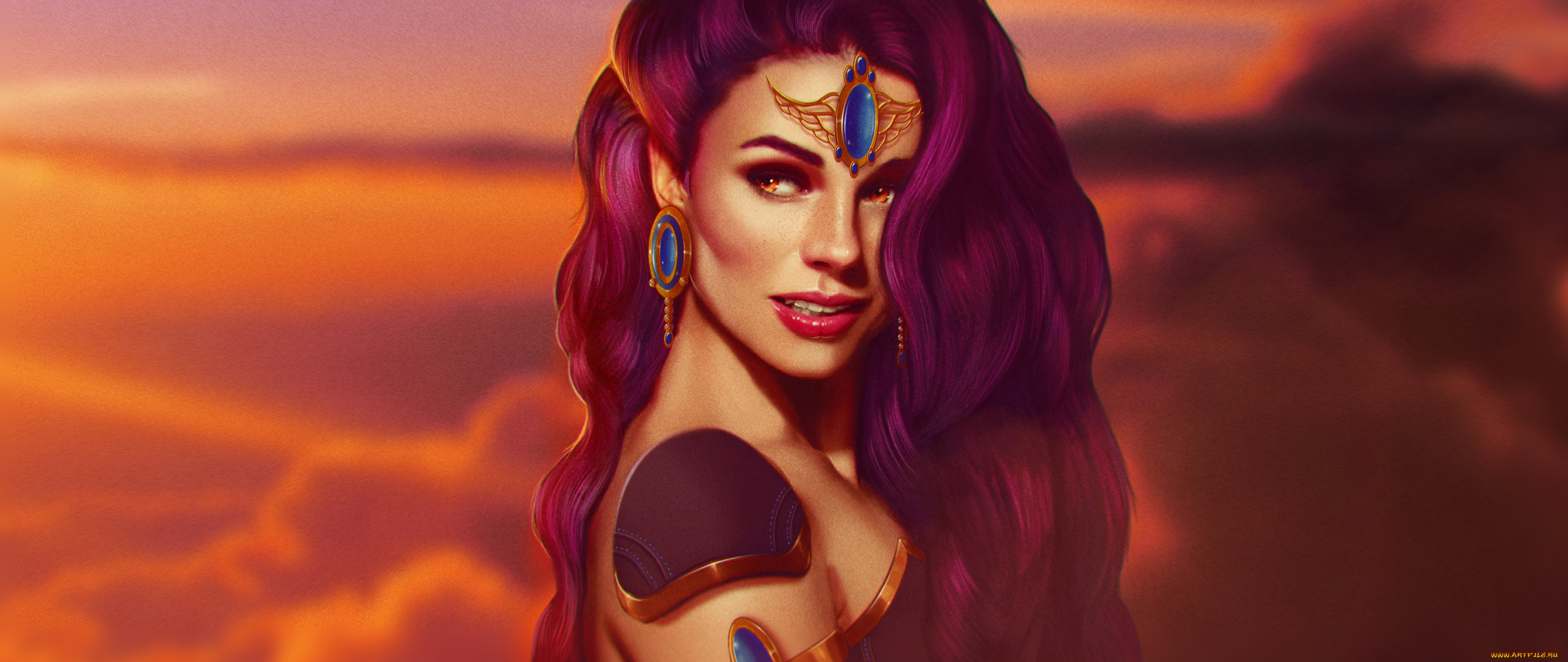 фэнтези, девушки, девушка, фон, взгляд, улыбка, серьги