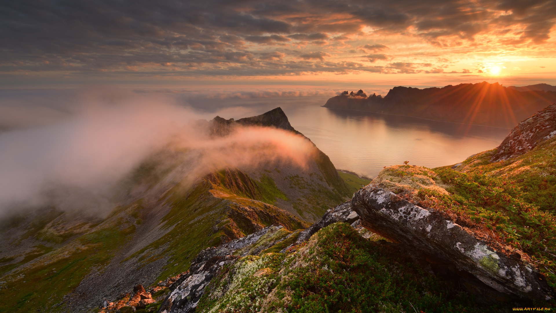 природа, восходы, закаты, пейзаж, восход, горы, солнце, норвегия