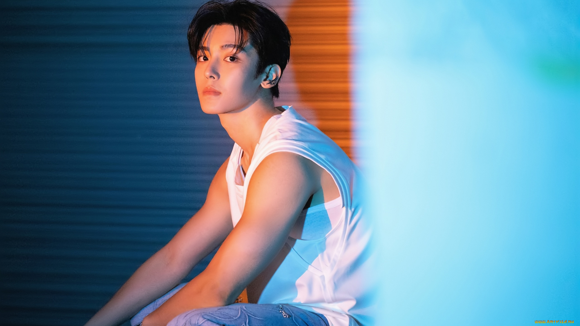 мужчины, hou, ming, hao, актер, майка, джинсы