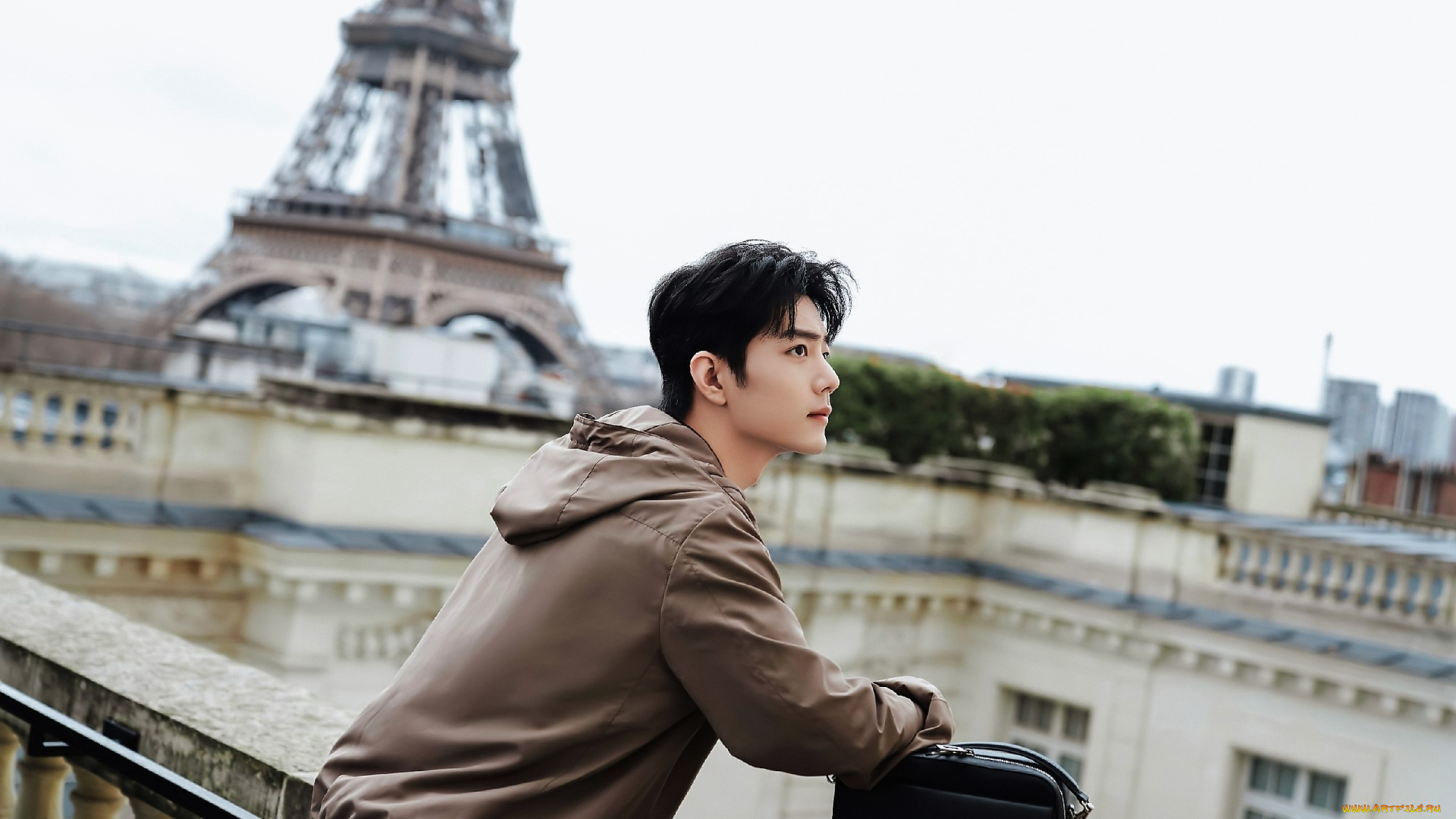 мужчины, xiao, zhan, актер, куртка, перила, башня