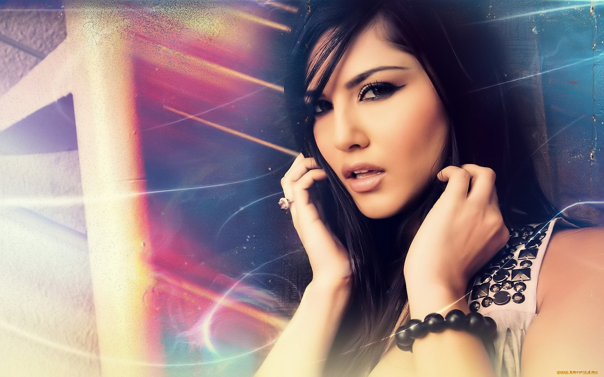 девушки, sunny, leone, брюнетка, лицо, бусы