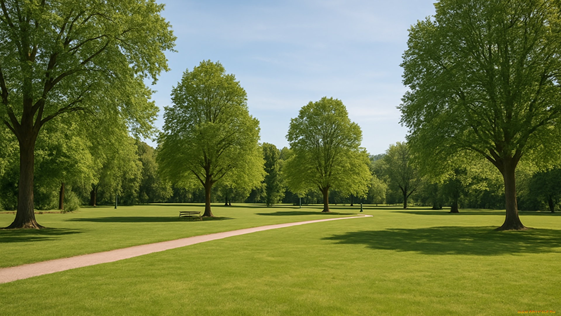 3д, графика, природа, , nature, парк, деревья, лето, трава