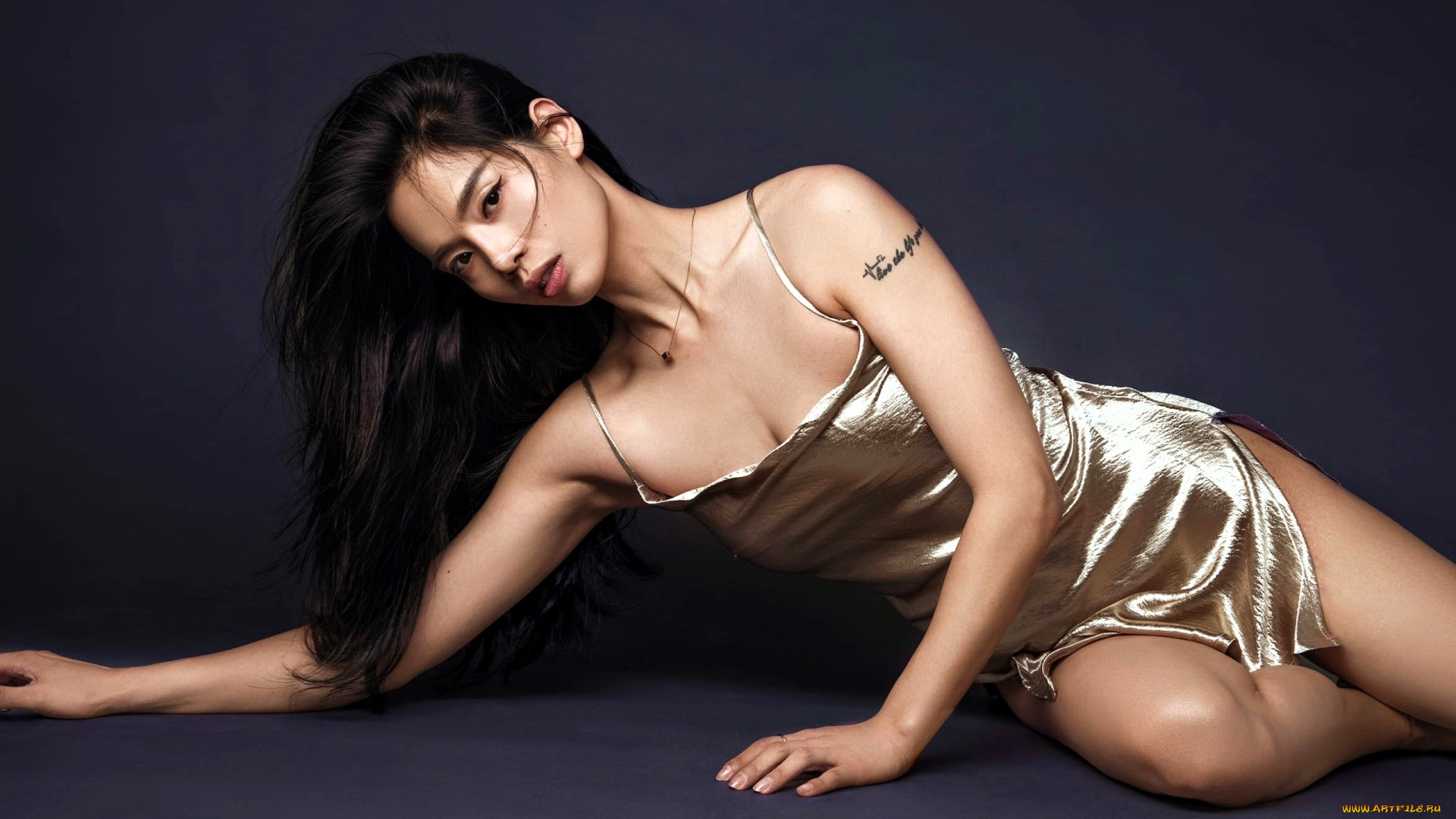 девушки, -, азиатки, шатенка, платье, тату