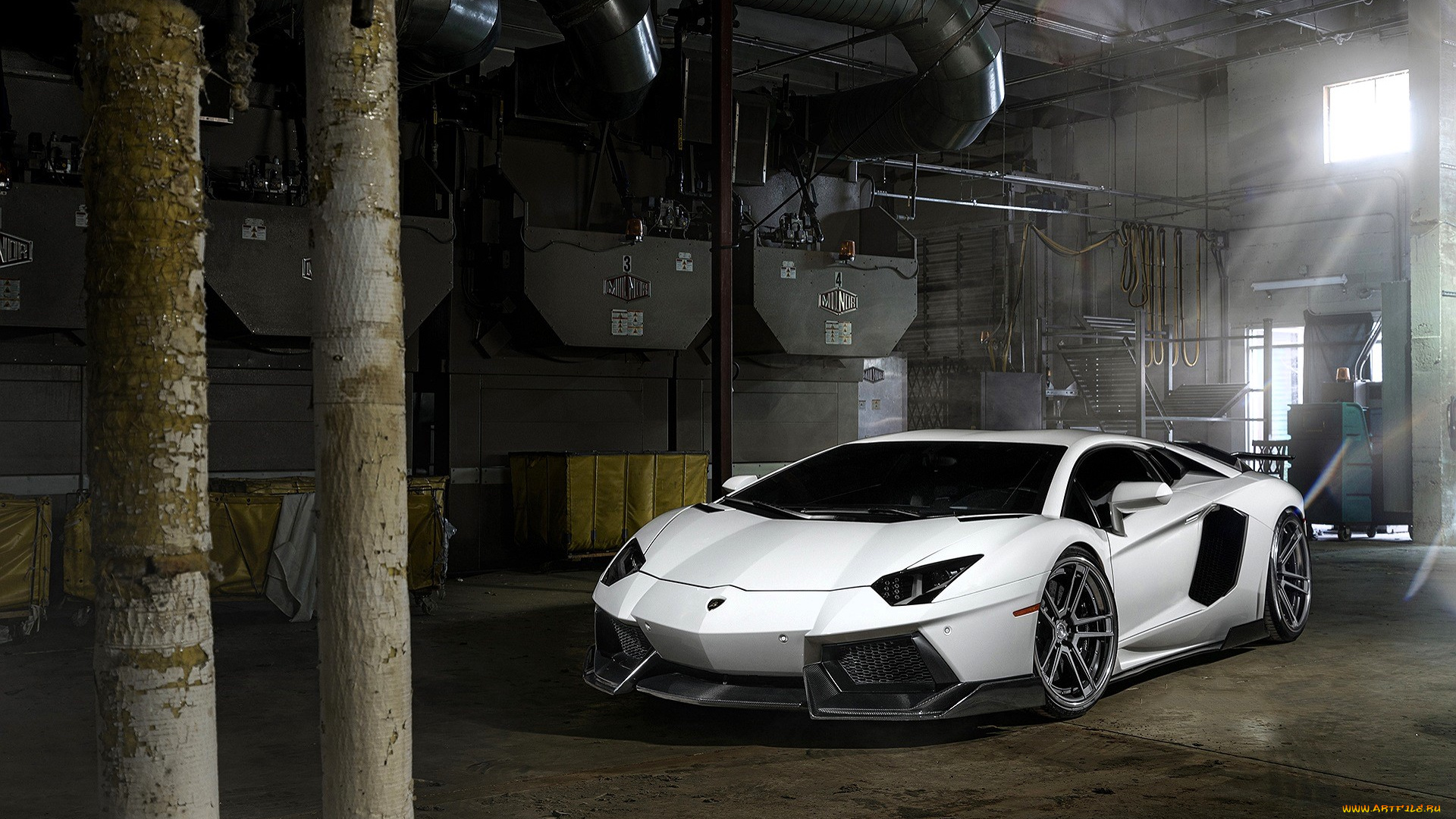 lamborghini, aventador, автомобили, lamborghini, белый, трубы, цех