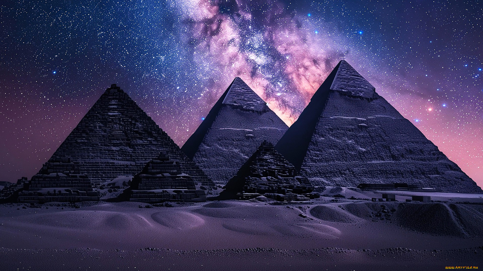 разное, компьютерный, дизайн, ночь, звезды, пирамиды, пески, египет