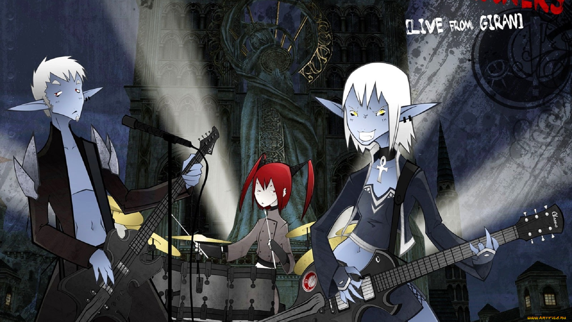 видео, игры, lineage, ii, , the, chaotic, chronicle, эльфы, девушка, группа, инструменты, музыка, концерт, город