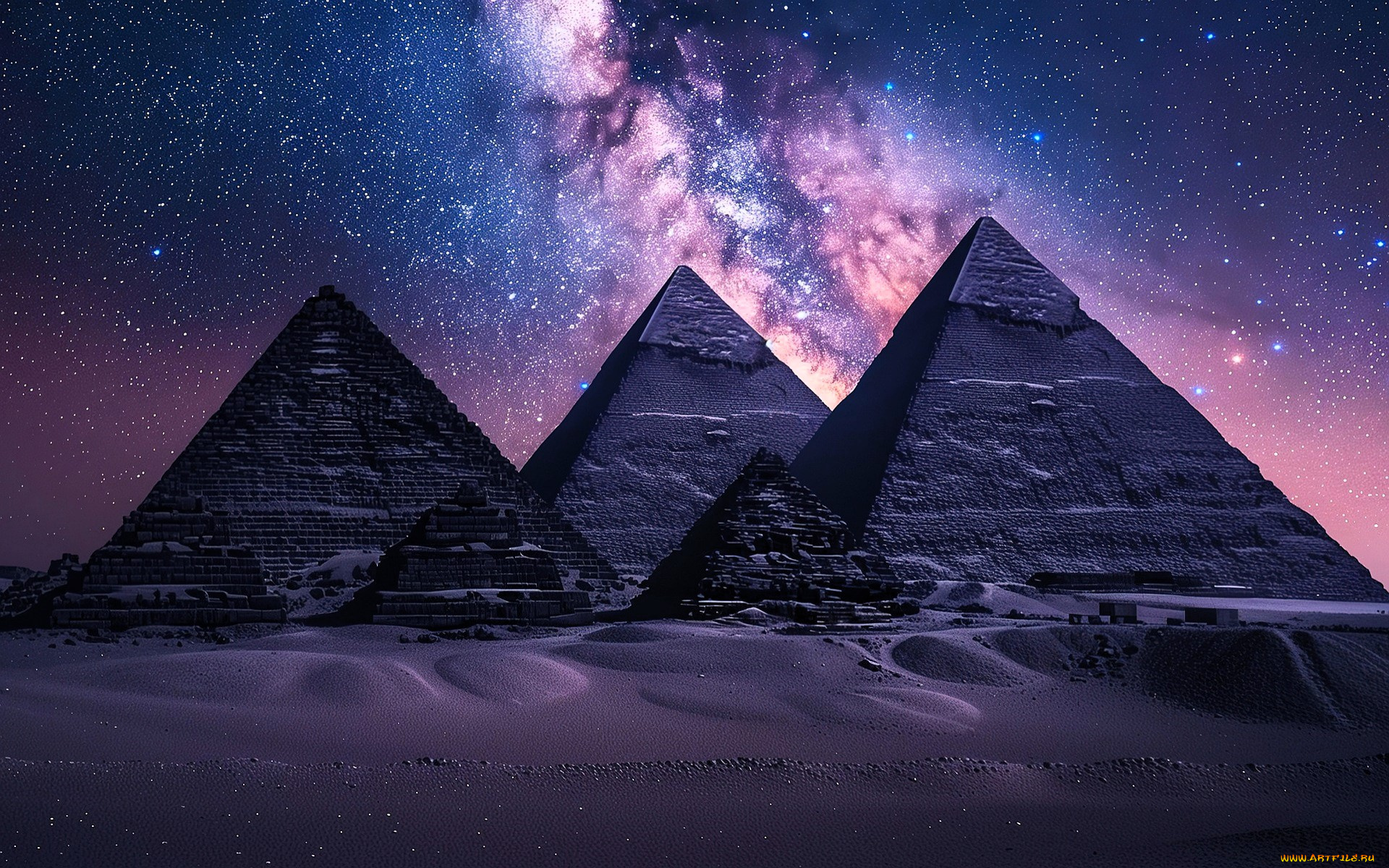 разное, компьютерный, дизайн, ночь, звезды, пирамиды, пески, египет