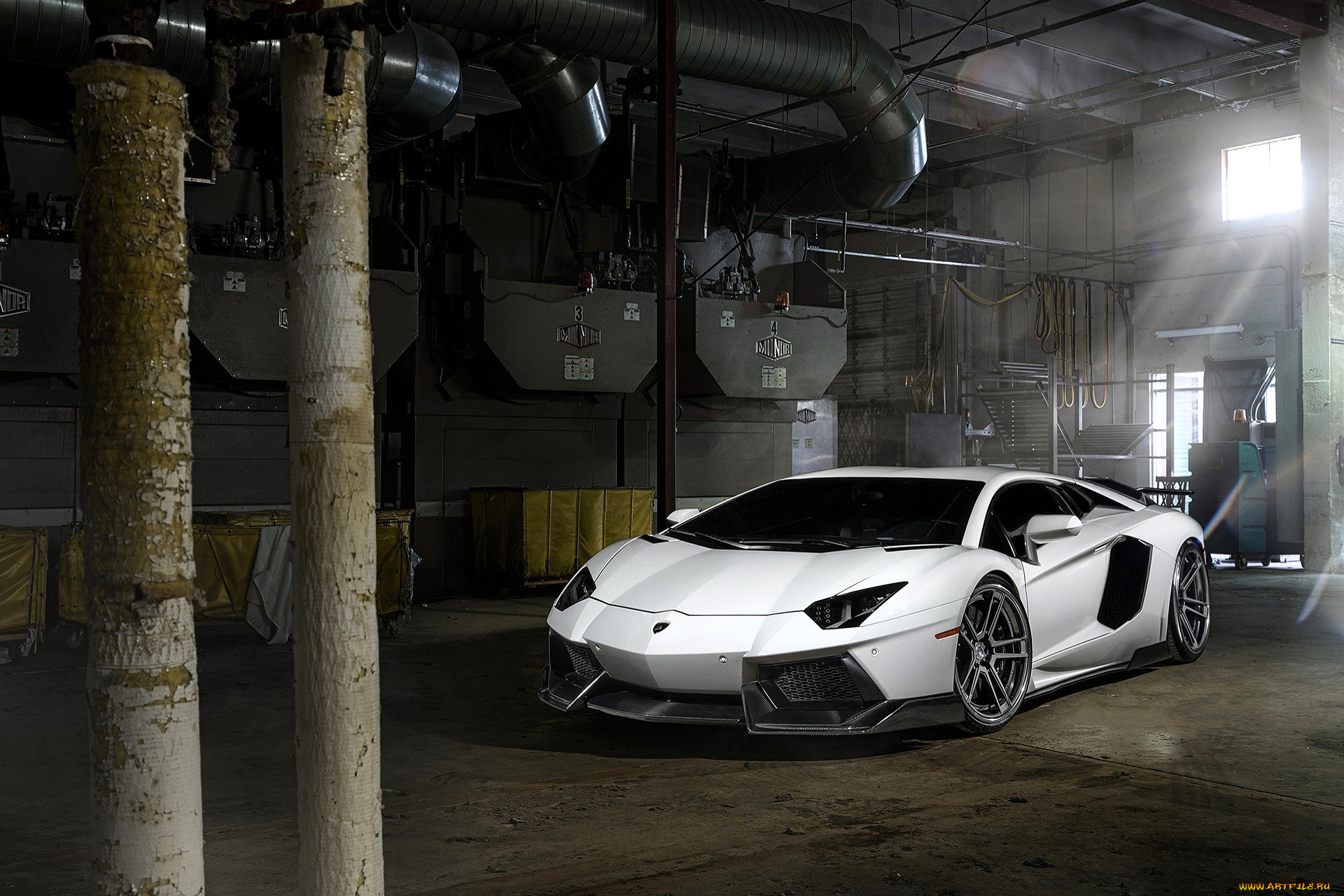 lamborghini, aventador, автомобили, lamborghini, белый, трубы, цех
