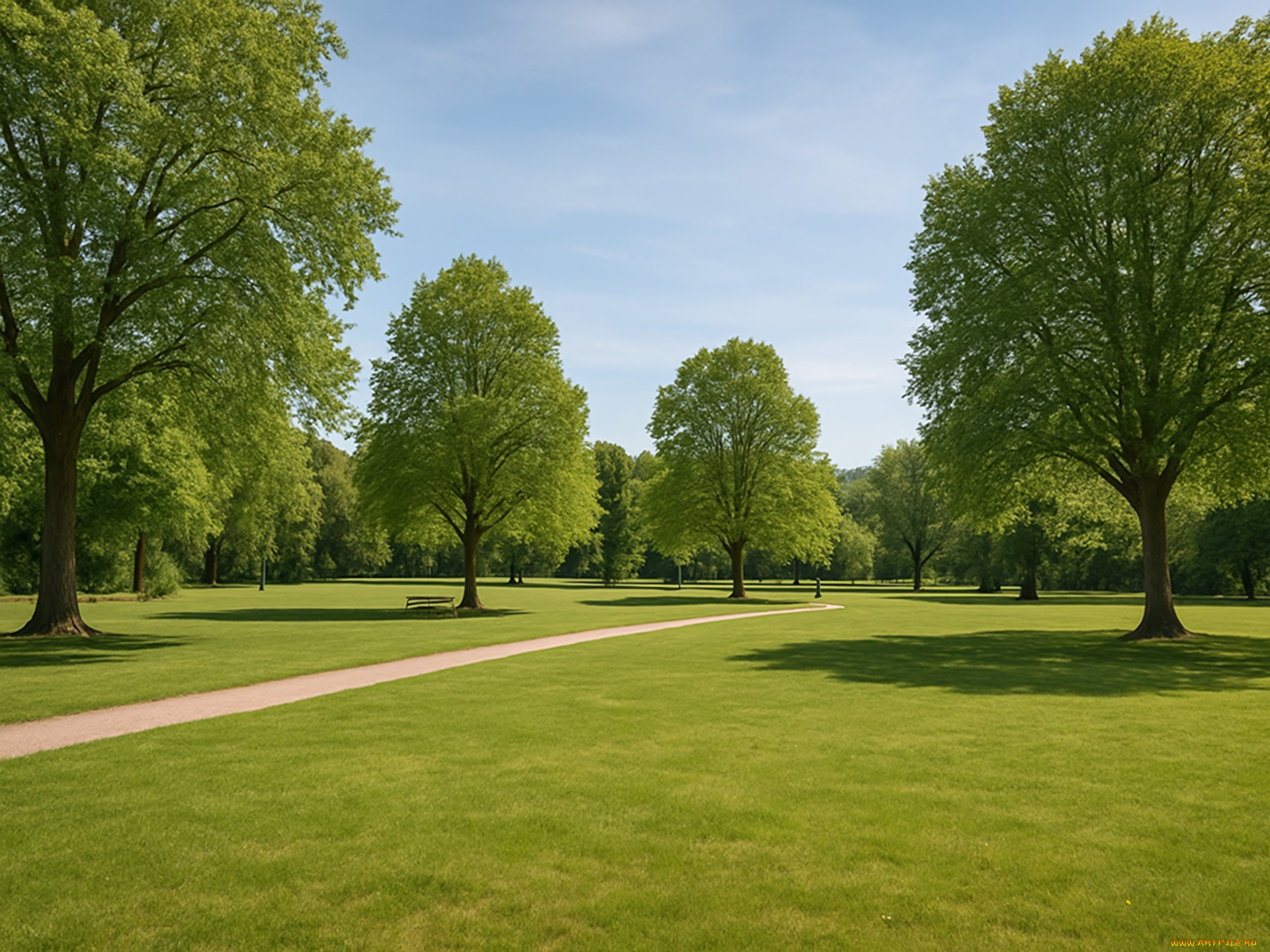 3д, графика, природа, , nature, парк, деревья, лето, трава
