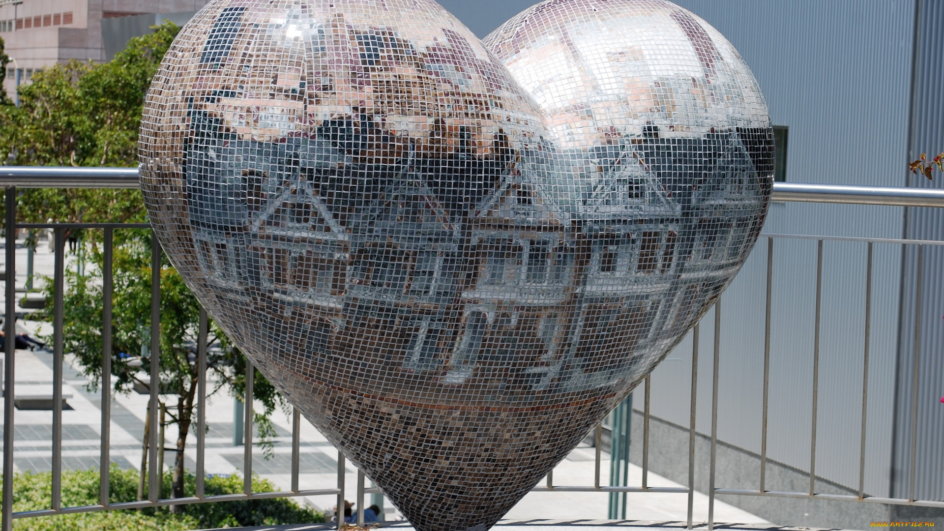 города, памятники, скульптуры, арт, объекты, отражение, зеркала, сердце