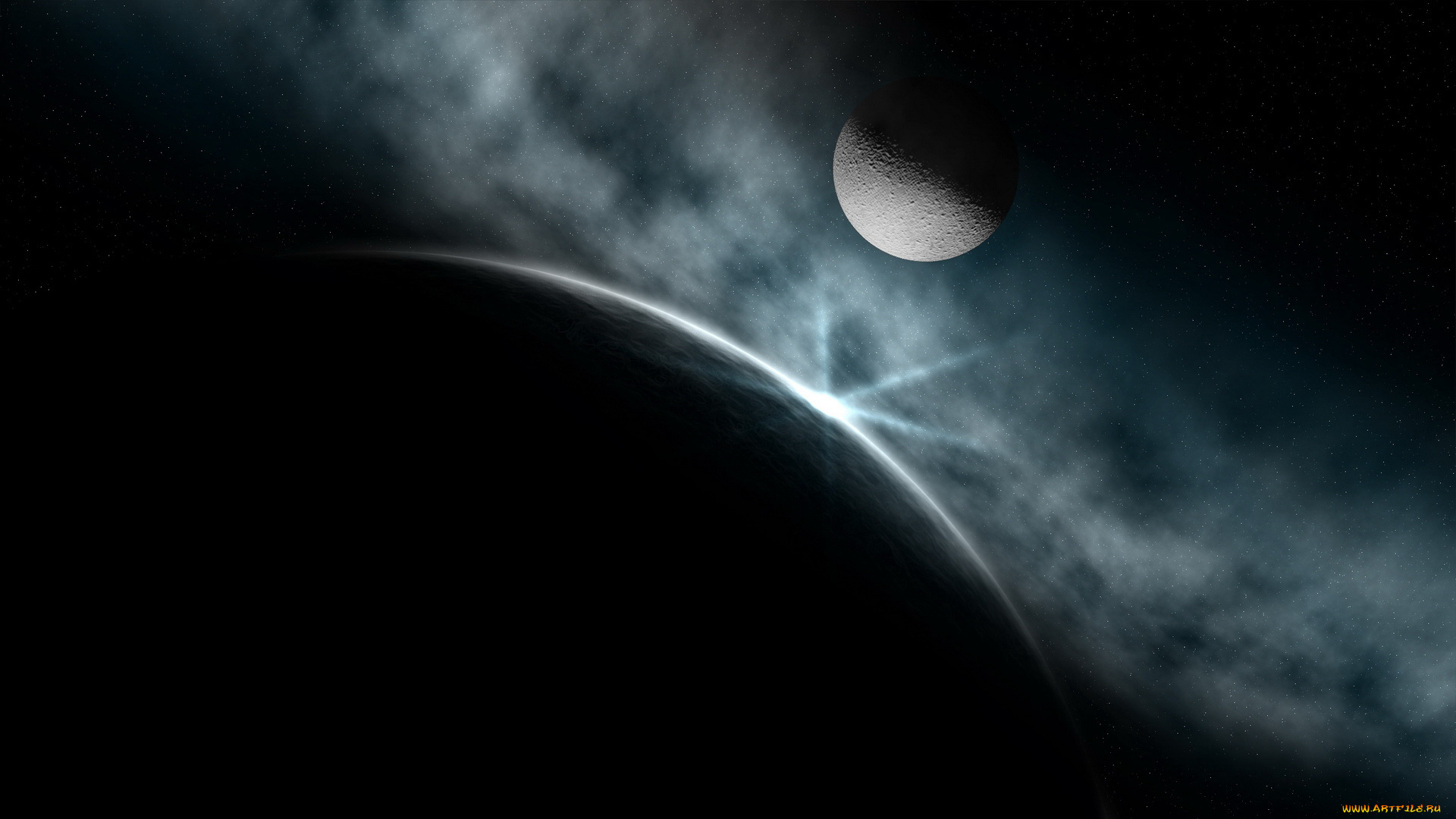 космос, арт, планеты, сияние