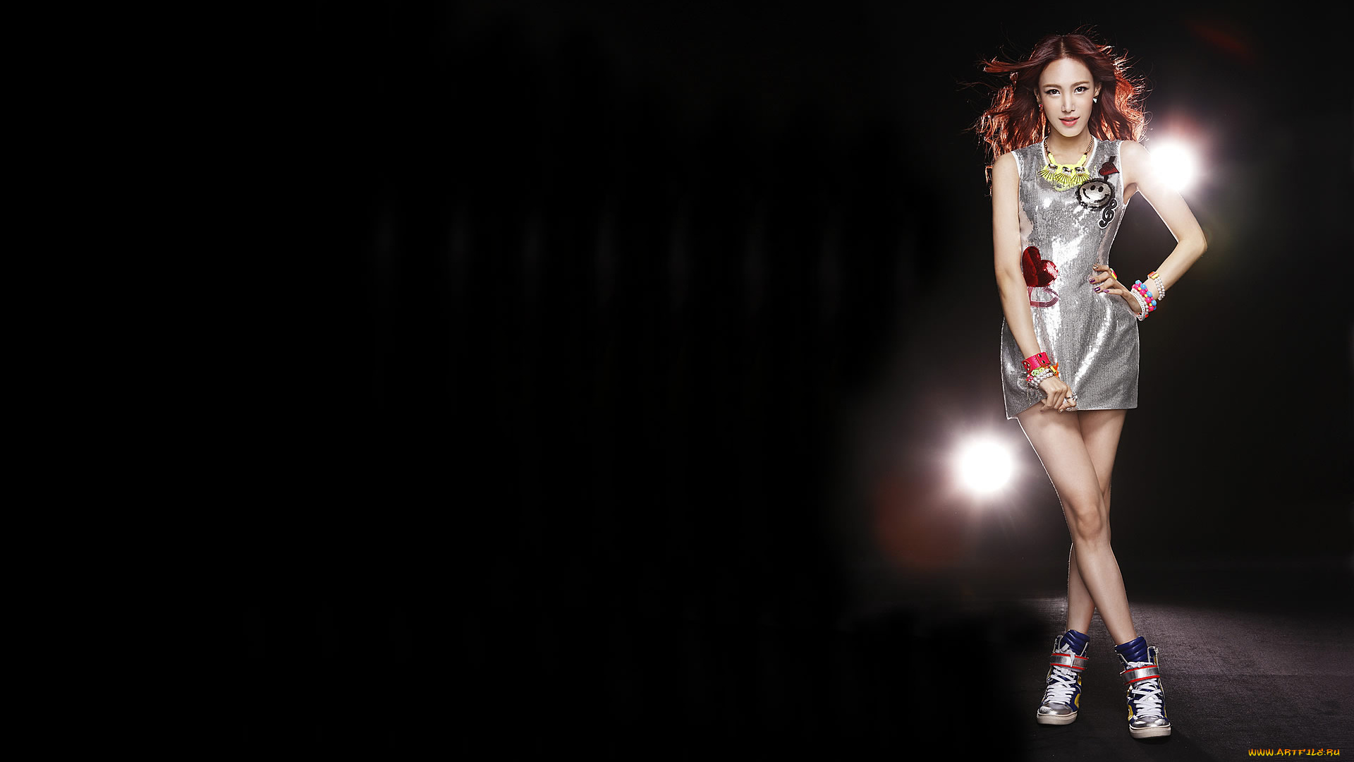 -Unsort, Азиатки, девушки, unsort, азиатки, взгляд, фон, украшение, блестки, платье, свет, огни, eunjung, kim