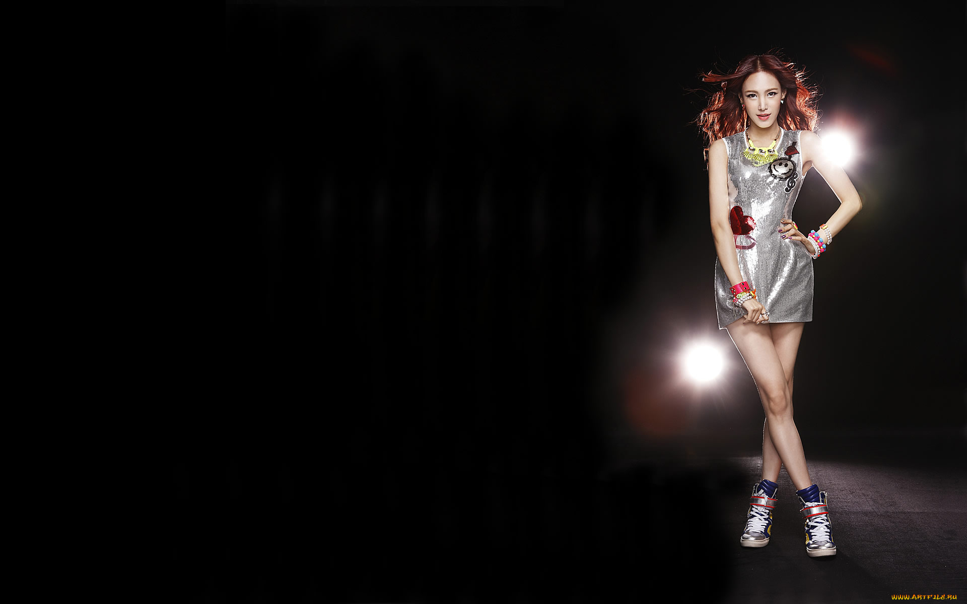 -Unsort, Азиатки, девушки, unsort, азиатки, взгляд, фон, украшение, блестки, платье, свет, огни, eunjung, kim