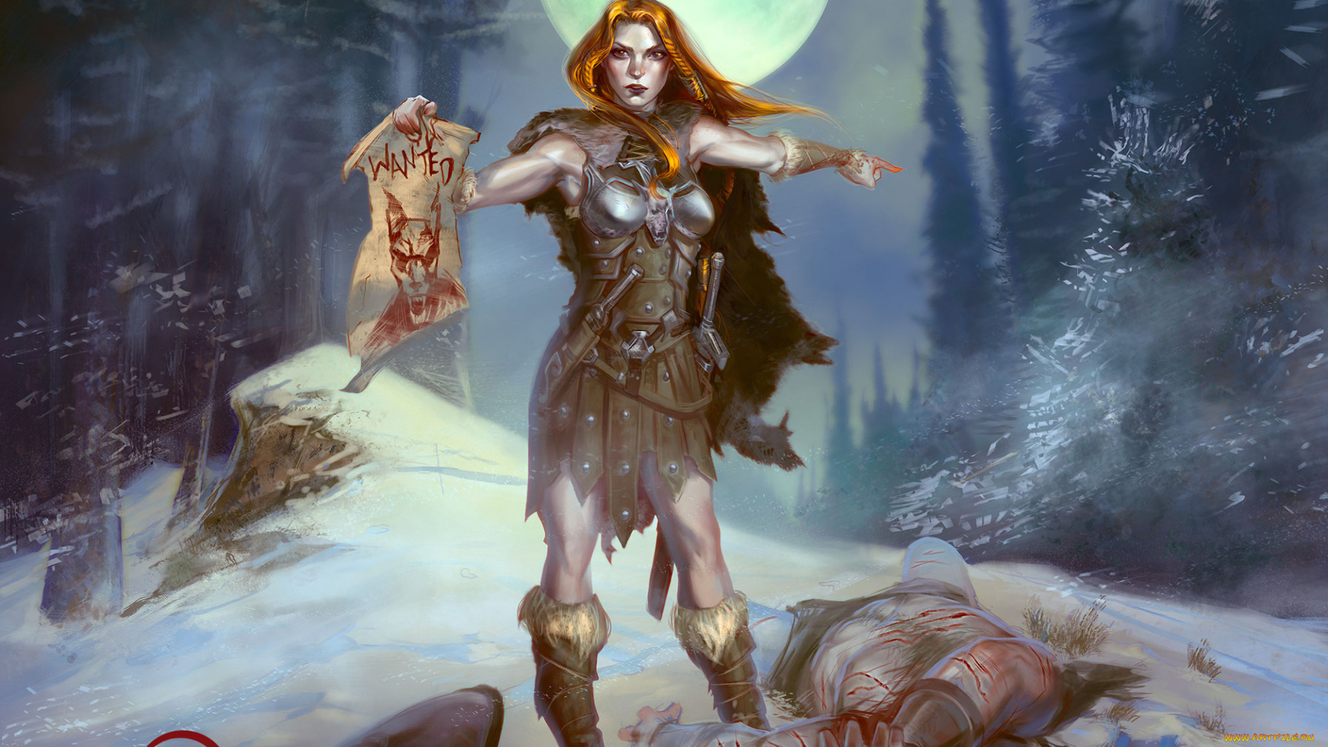 фэнтези, девушки, амазонка, девушка, зима, труп