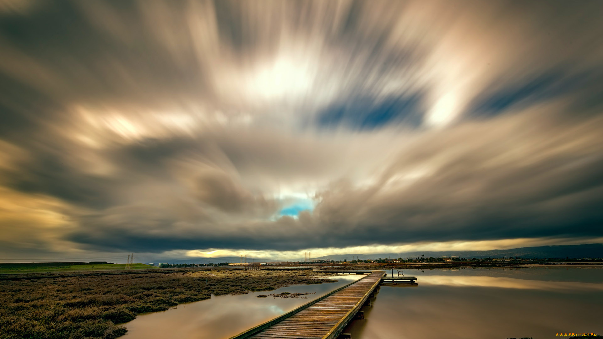 природа, облака, горизонт, помост