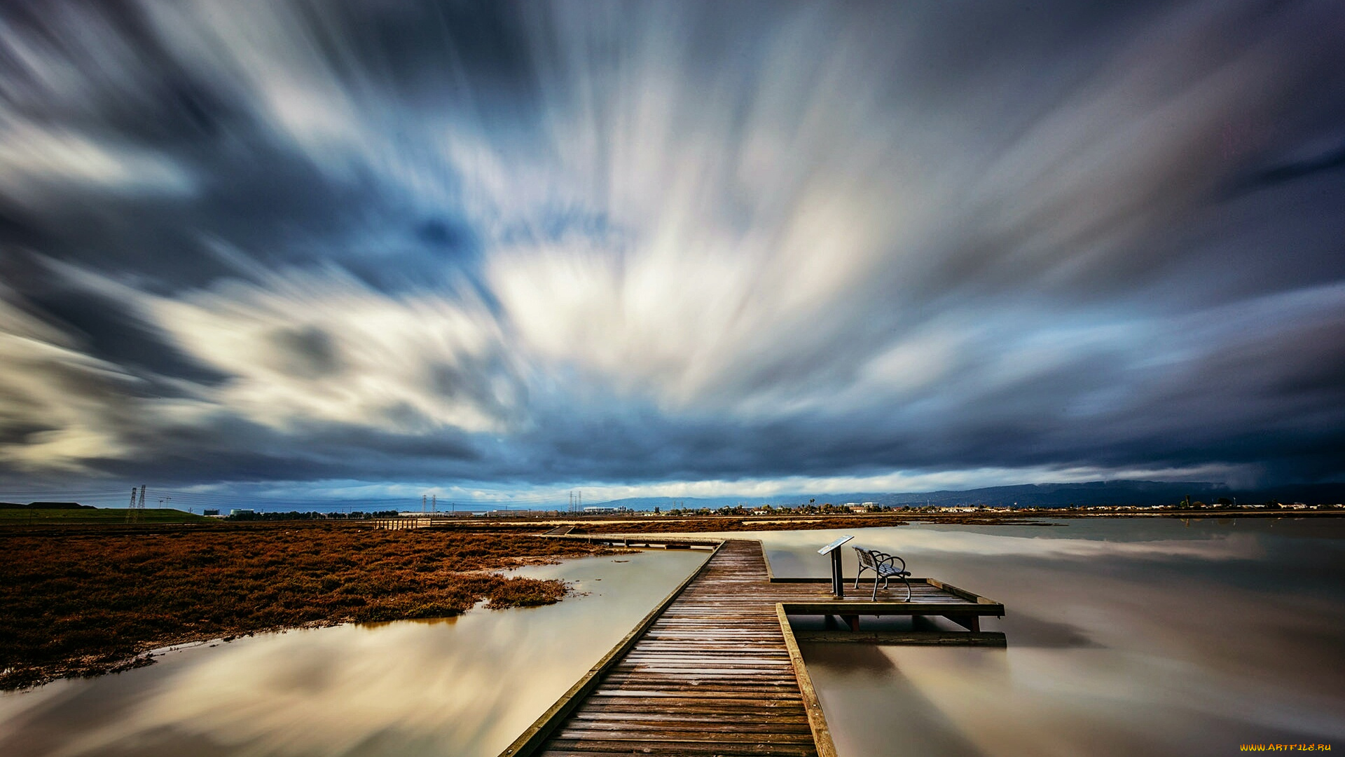 природа, облака, горизонт, помост