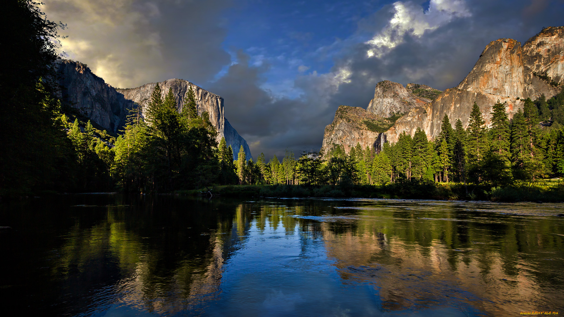 природа, реки, озера, лес, горы, облака, река