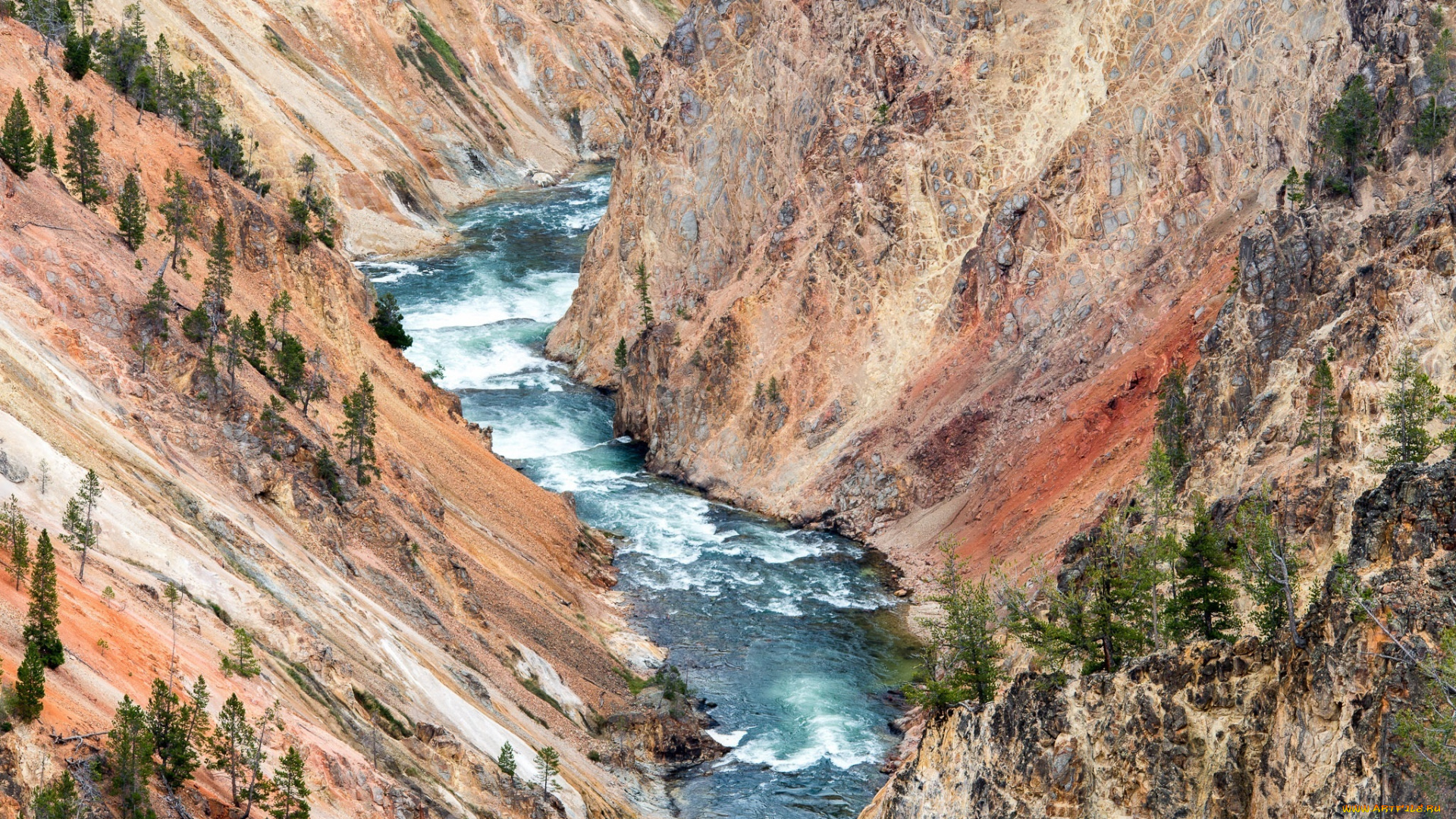 природа, реки, озера, пейзаж, пороги, бурная, высота, деревья, скалы, ущелье, каньон, река