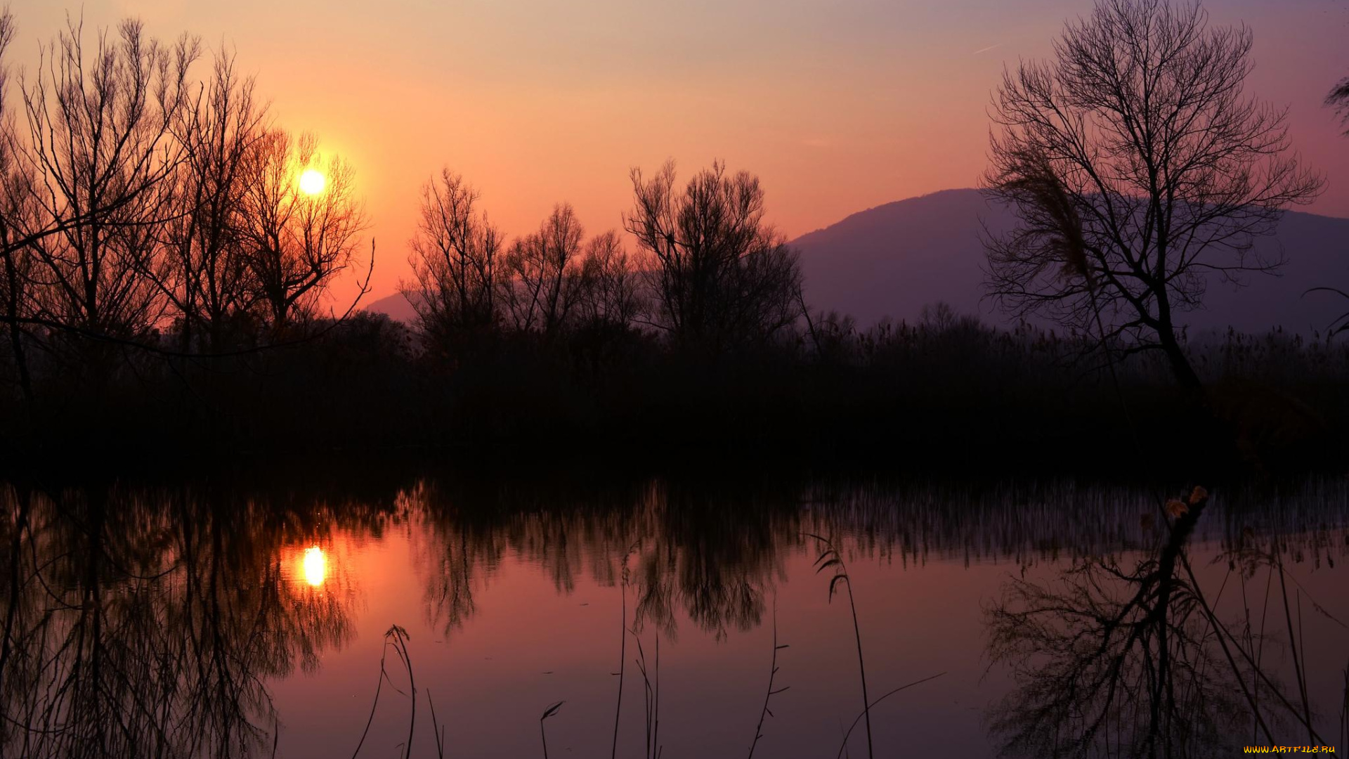 природа, восходы, закаты, небо, отражение, закат, озеро, горы, деревья, солнце