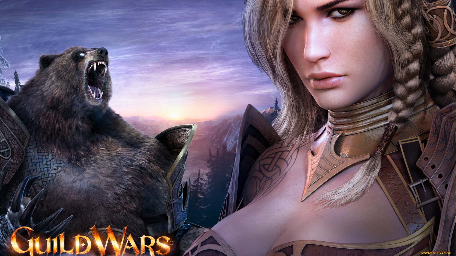 видео, игры, guild, wars, , eye, of, the, north, guild, wars, eye, of, the, north, медведь, игра, девушка