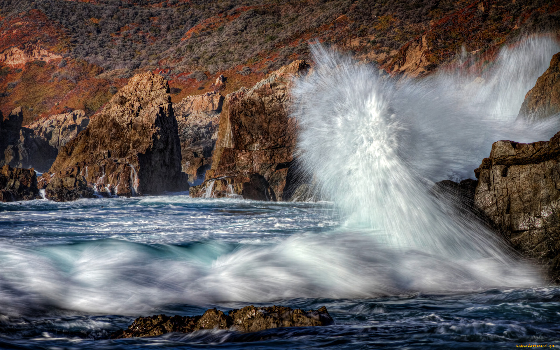 природа, стихия, прибой, скалы